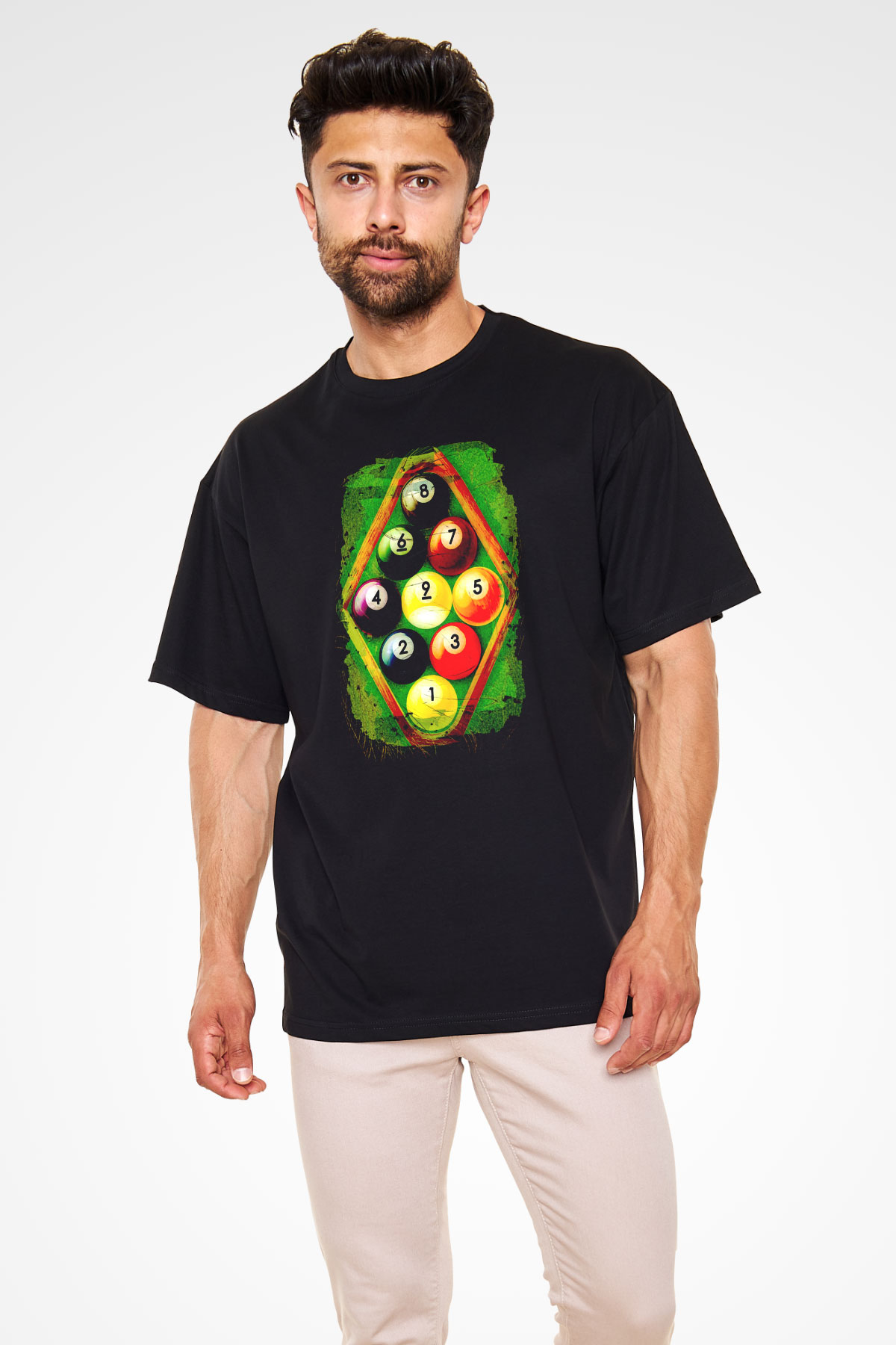 Bilardo Siyah Unisex Oversize Tişört T-Shirt