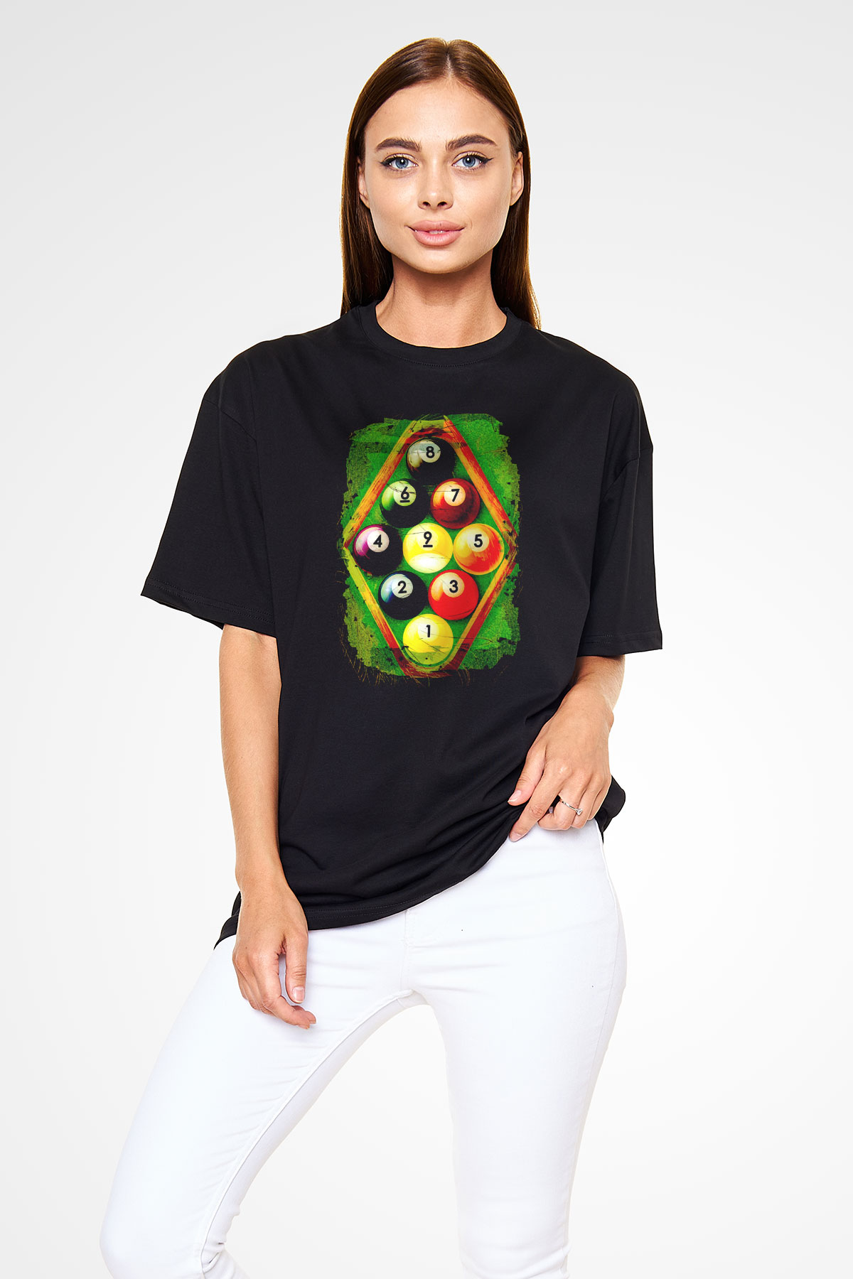 Bilardo Siyah Unisex Oversize Tişört T-Shirt