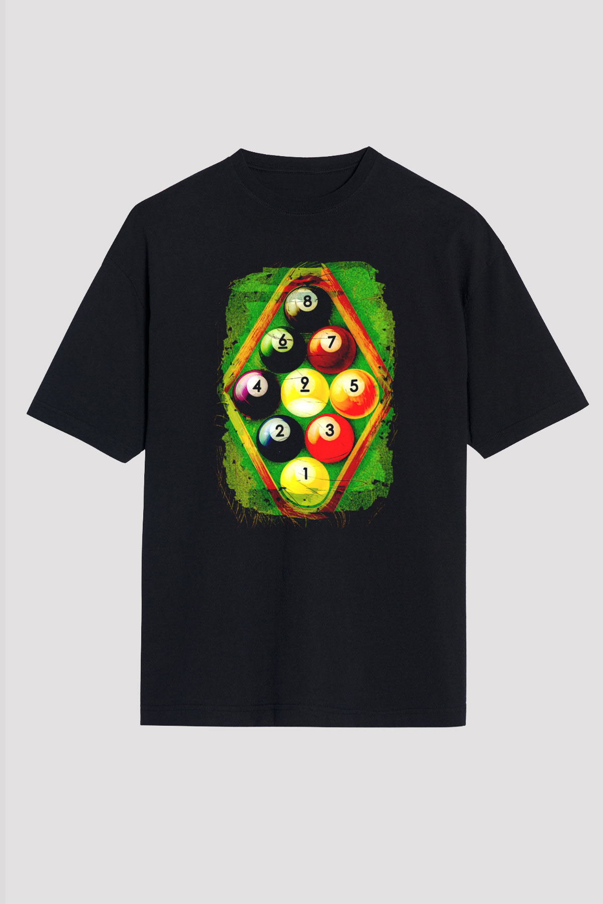 Bilardo Siyah Unisex Oversize Tişört T-Shirt