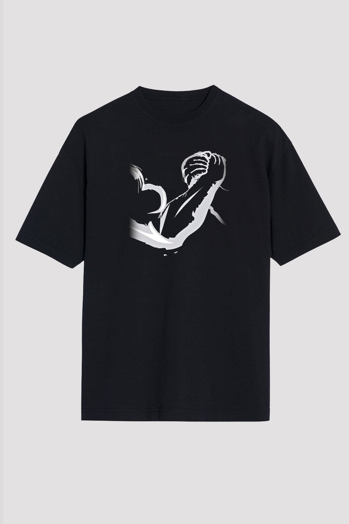 Bilek Güreşi - Arm Wrestling Baskılı Unisex Siyah Oversize Tişört
