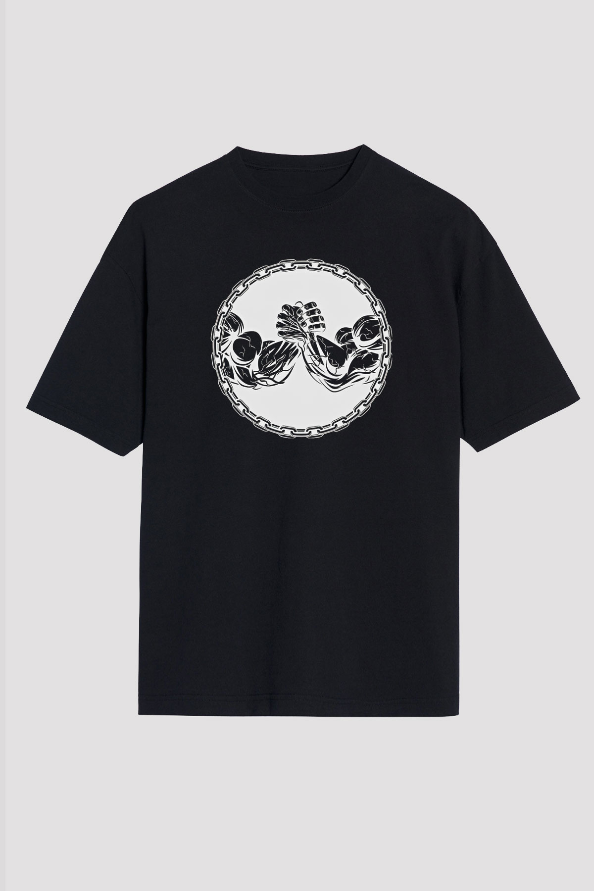 Bilek Güreşi - Arm Wrestling Baskılı Unisex Siyah Oversize Tişört