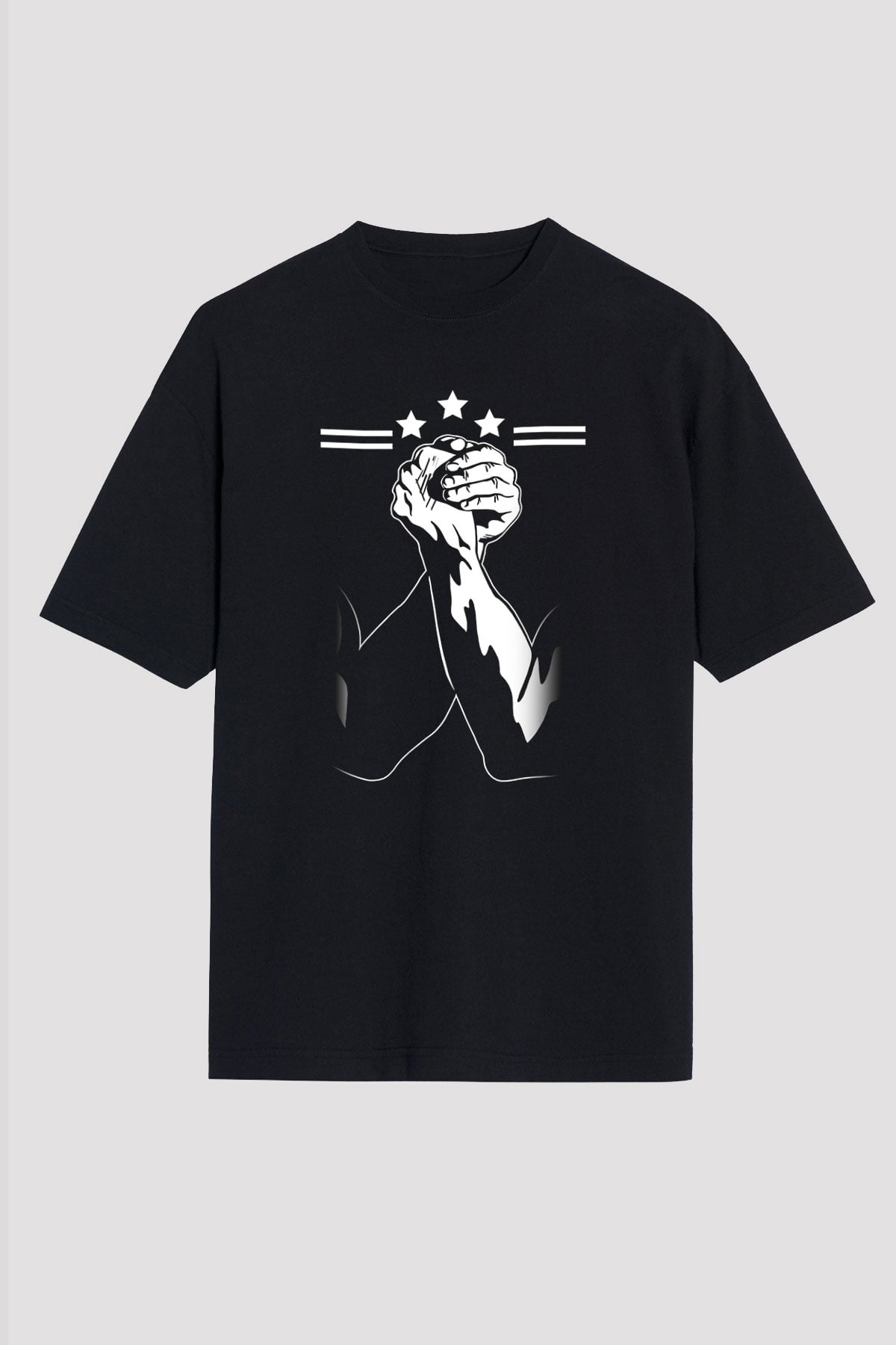 Bilek Güreşi - Arm Wrestling Baskılı Unisex Siyah Oversize Tişört