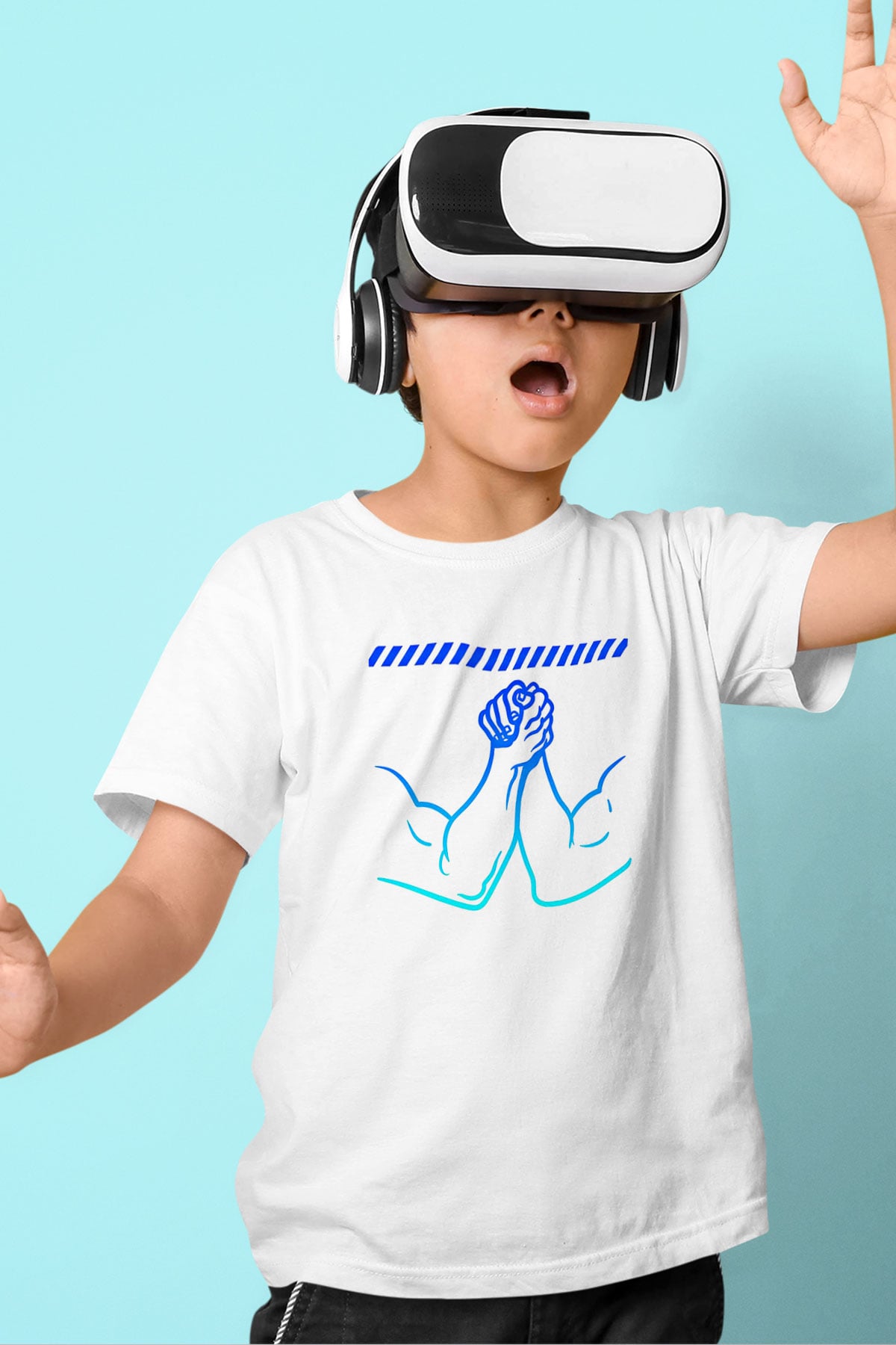 Bilek Güreşi Baskılı Unisex Beyaz Çocuk Tişört - Tshirt