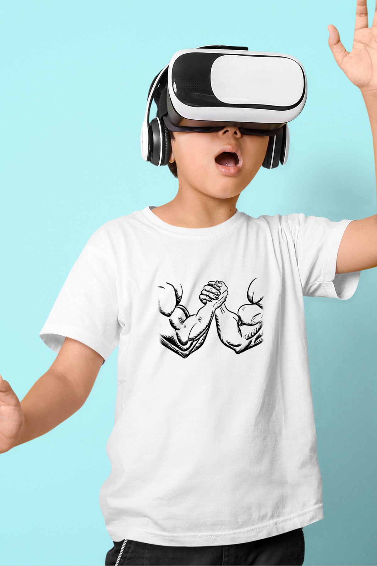 Bilek Güreşi Baskılı Unisex Beyaz Çocuk Tişört - Tshirt