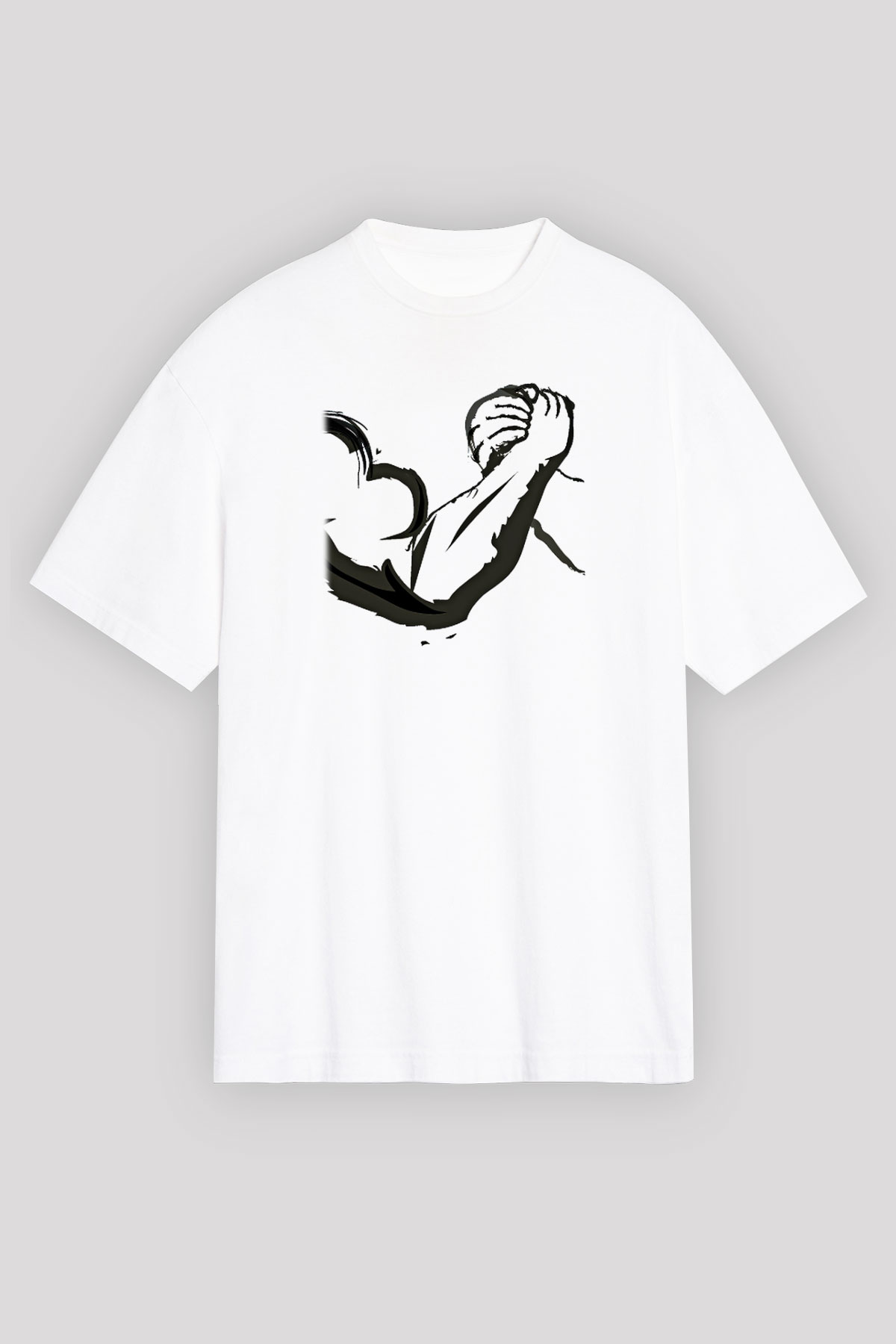 Bilek Güreşi Baskılı Unisex Beyaz Oversize Tişört - Tshirt
