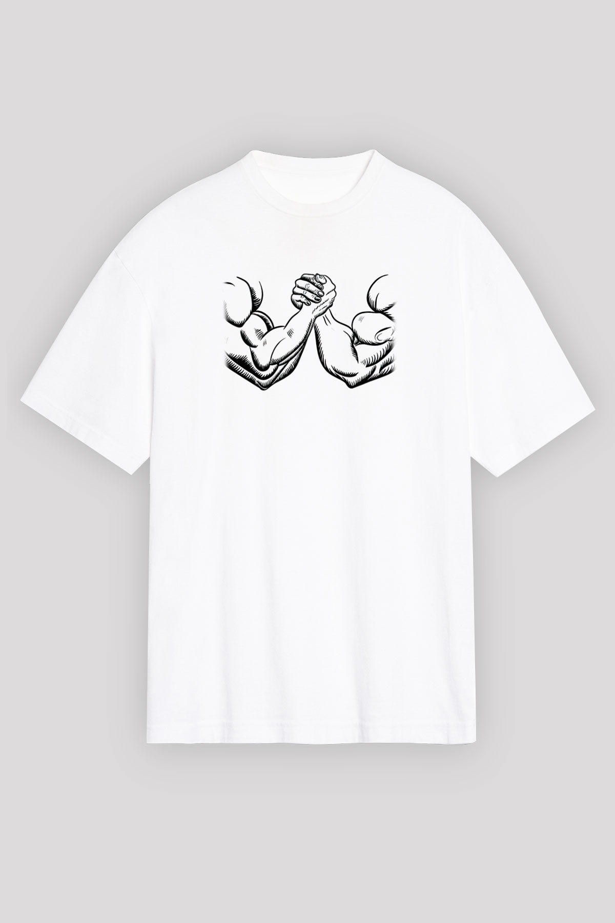 Bilek Güreşi Baskılı Unisex Beyaz Oversize Tişört - Tshirt