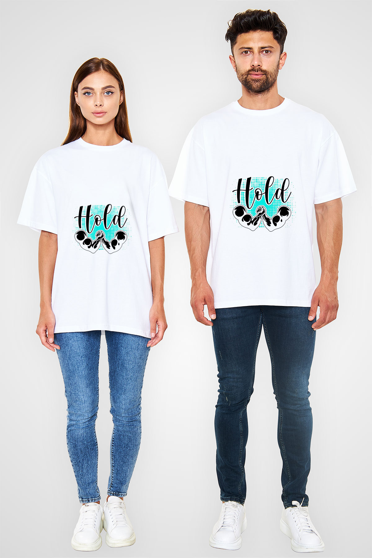Bilek Güreşi Baskılı Unisex Beyaz Oversize Tişört - Tshirt