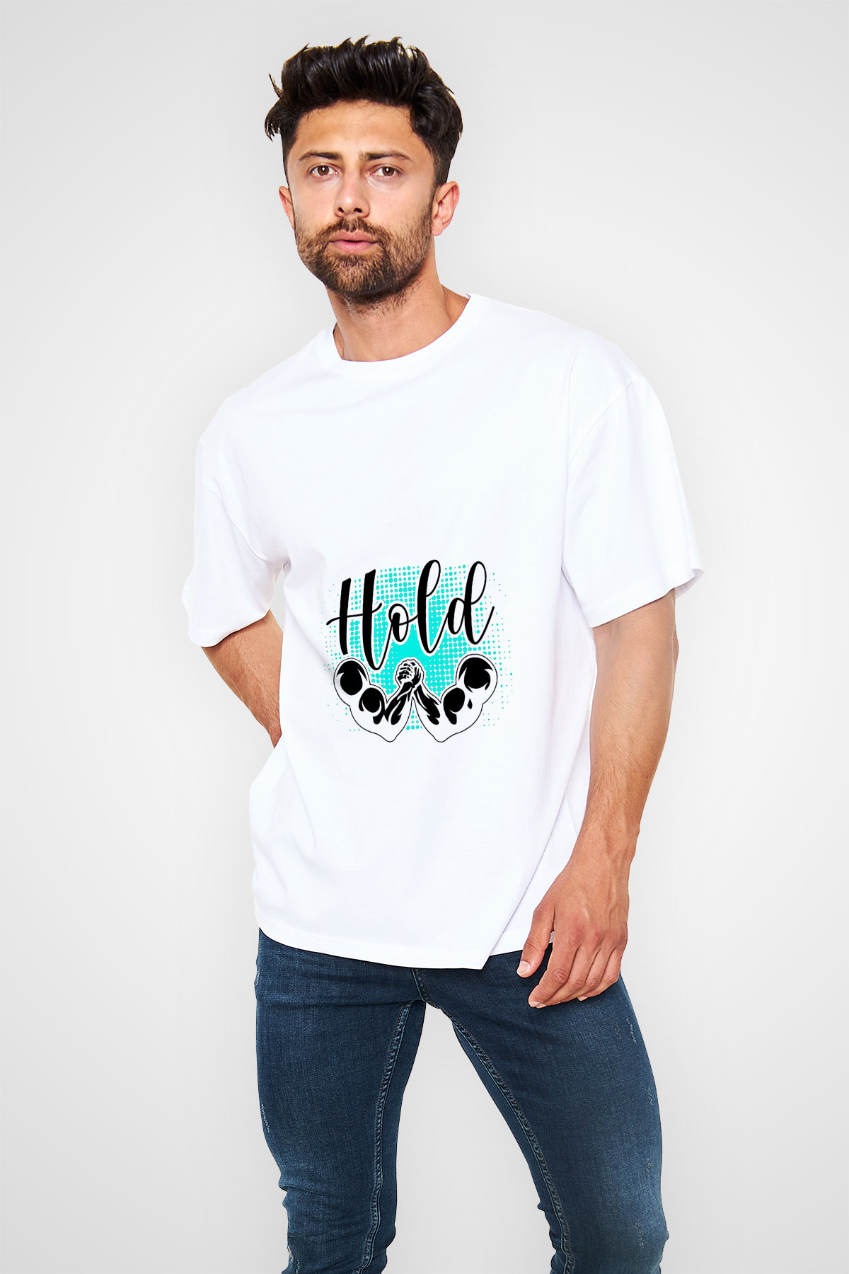 Bilek Güreşi Baskılı Unisex Beyaz Oversize Tişört - Tshirt