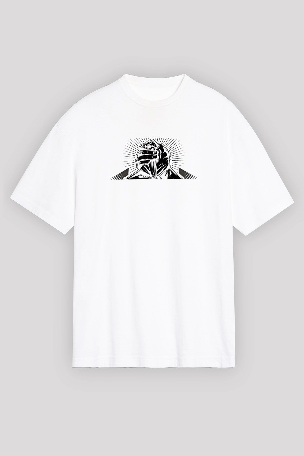 Bilek Güreşi Baskılı Unisex Beyaz Oversize Tişört - Tshirt