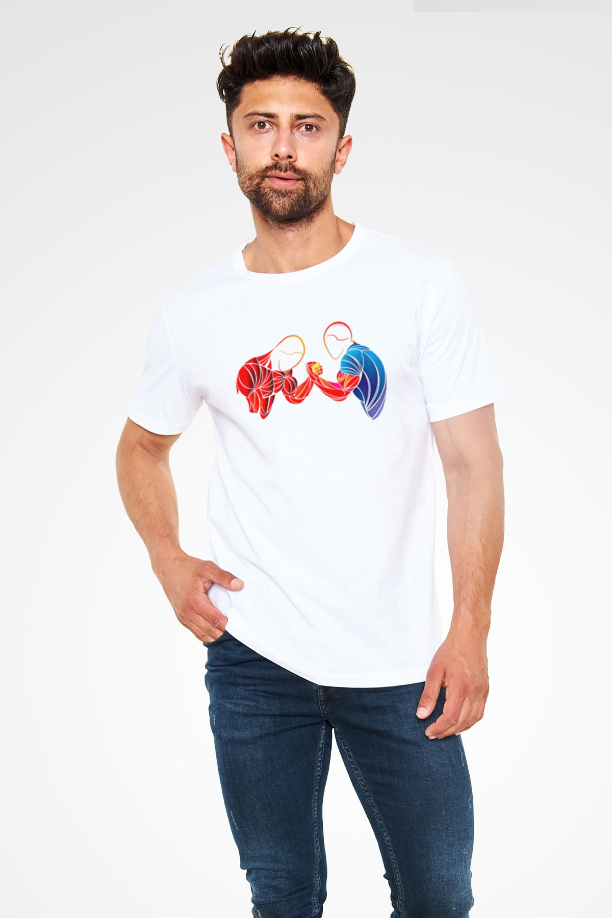 Bilek Güreşi Baskılı Unisex Beyaz Tişört - Tshirt