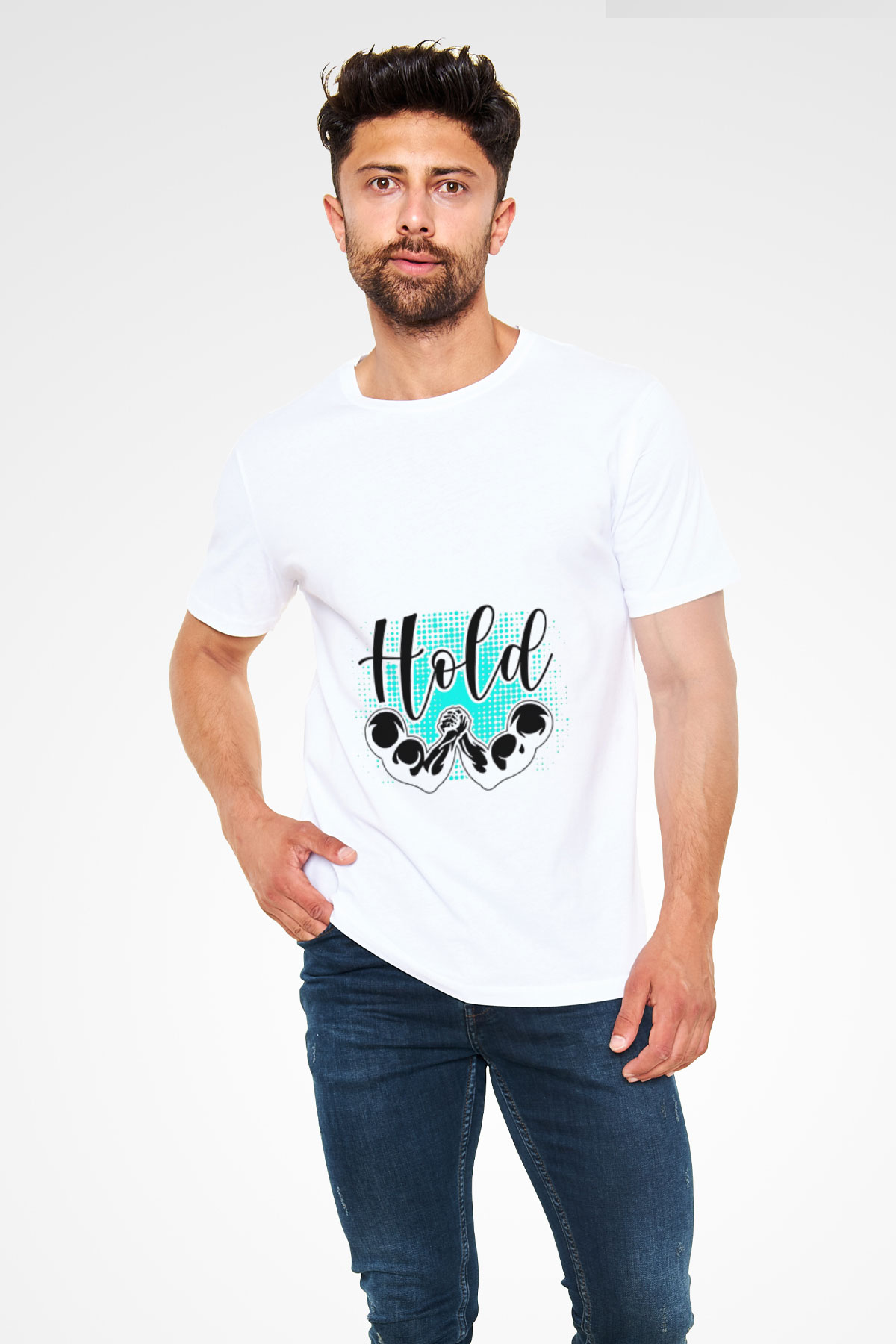 Bilek Güreşi Baskılı Unisex Beyaz Tişört - Tshirt
