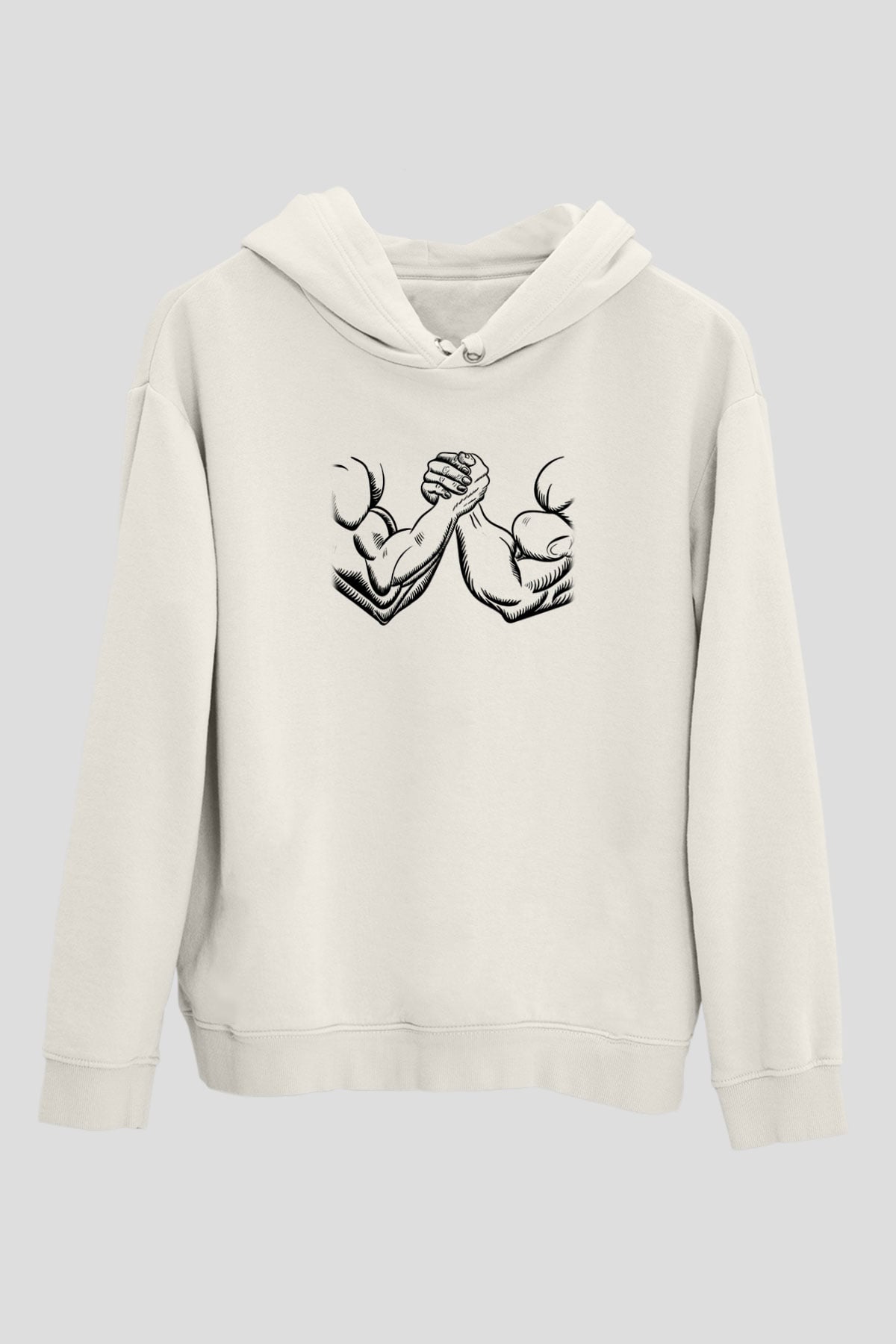 Bilek Güreşi Baskılı Unisex Ekru Hoodie