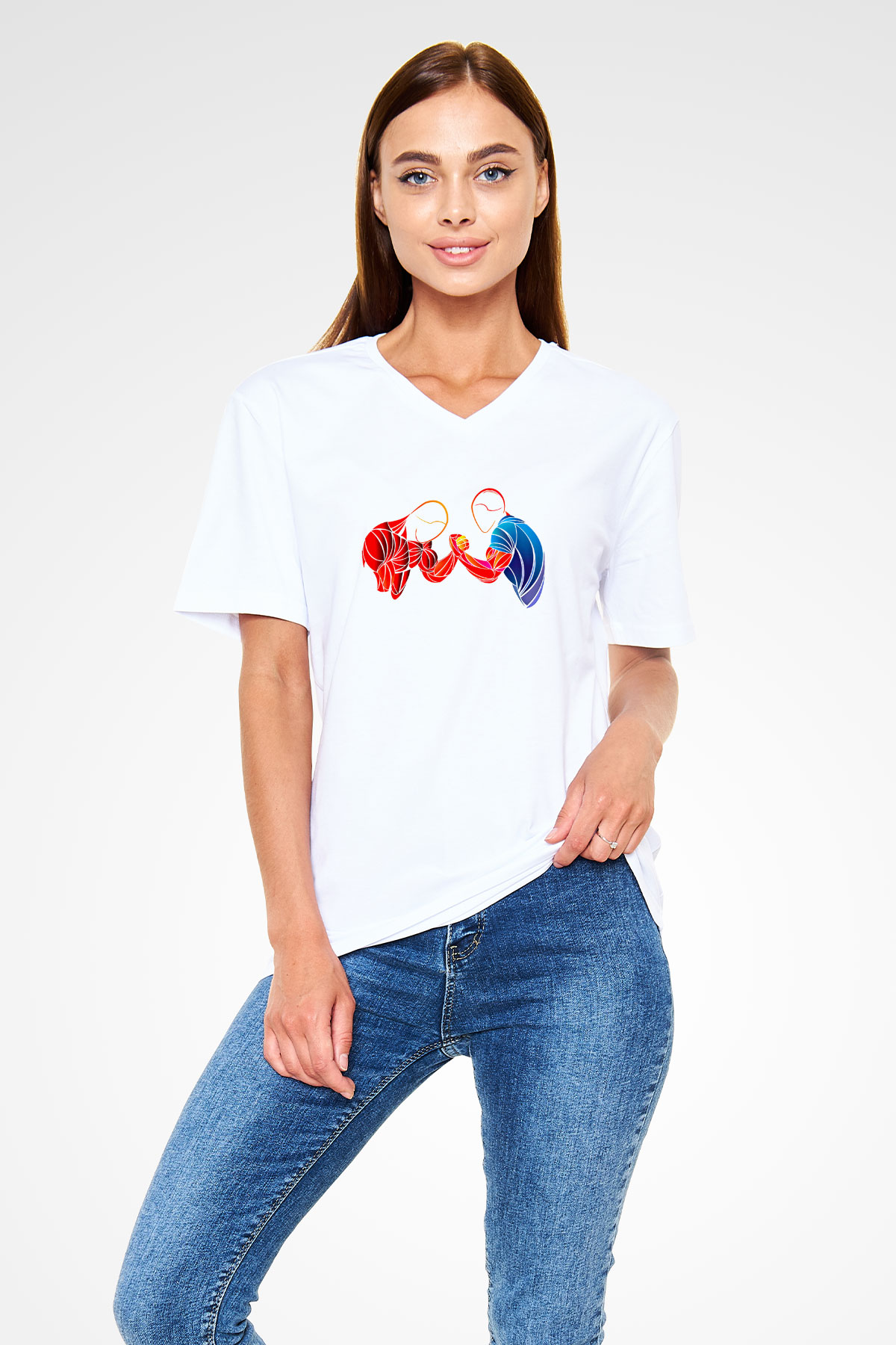 Bilek Güreşi Baskılı Unisex V Yaka Tişört - Tshirt
