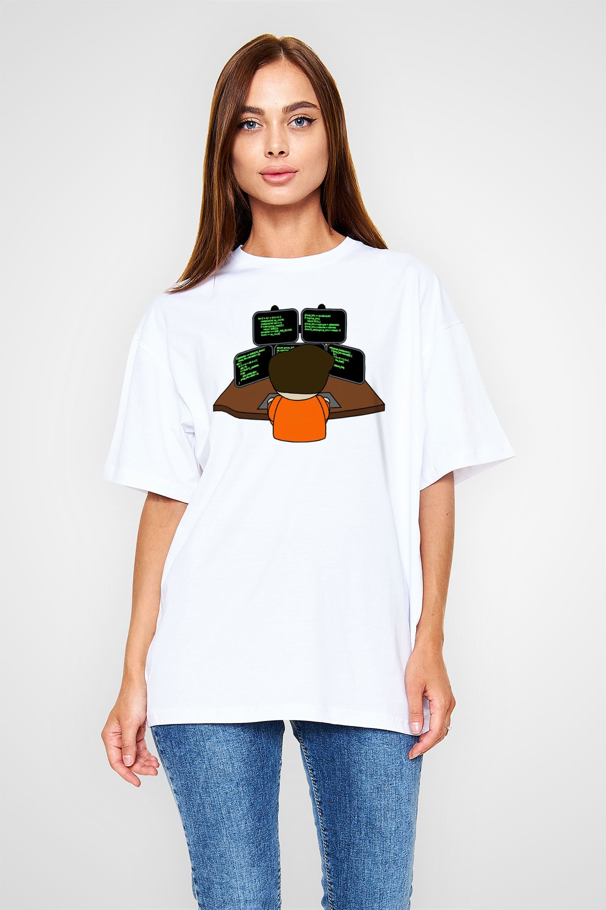 Bilgisayar programcısı Beyaz Unisex Oversize Tişört T-Shirt