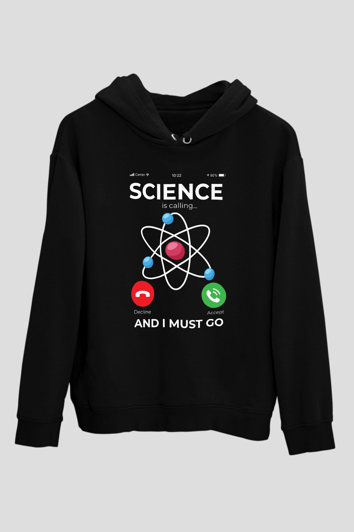 Bilim Arıyor Baskılı Unisex Siyah Hoodie