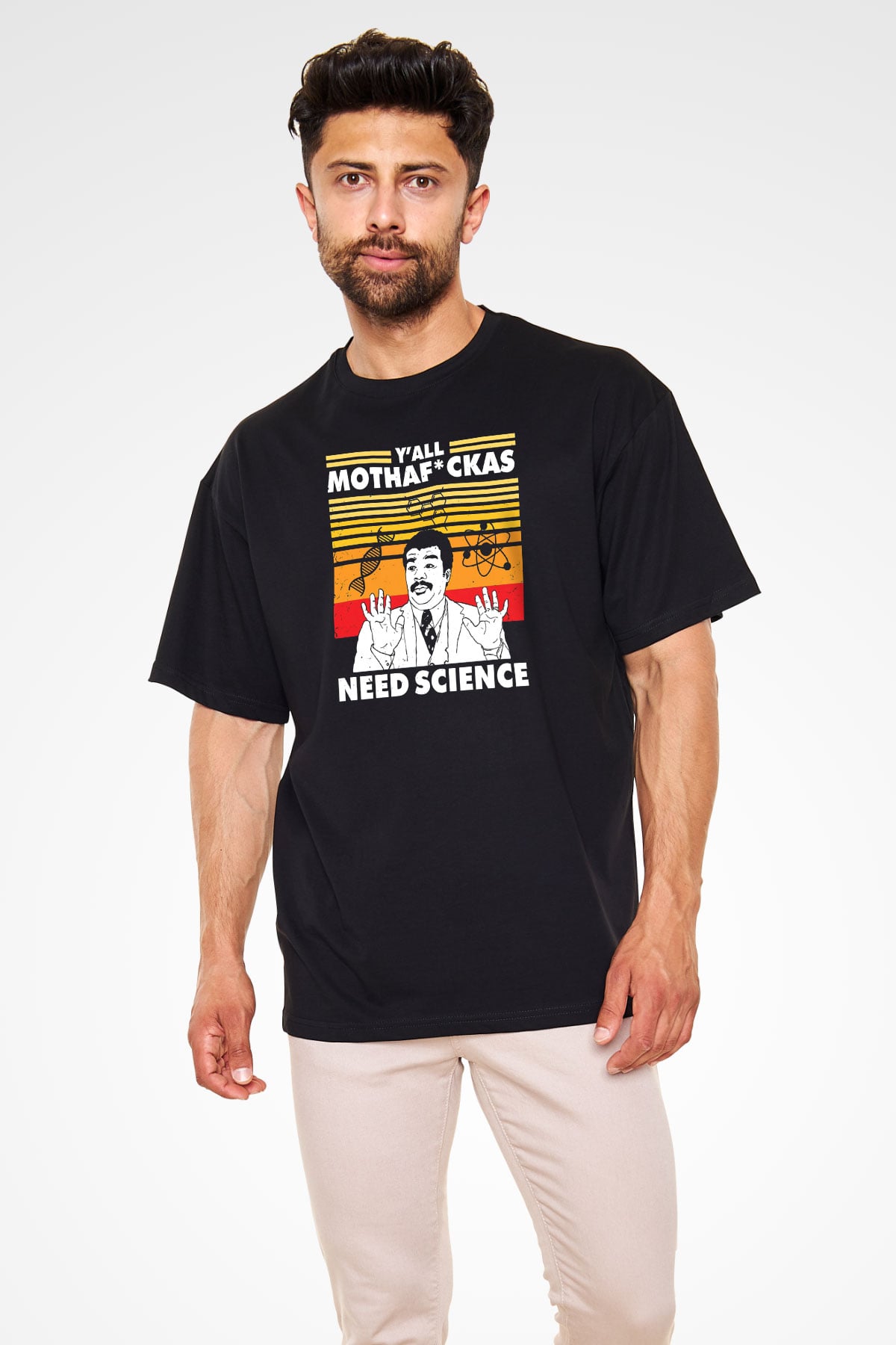 Bilim Baskılı Unisex Oversize Tişört - Tshirt