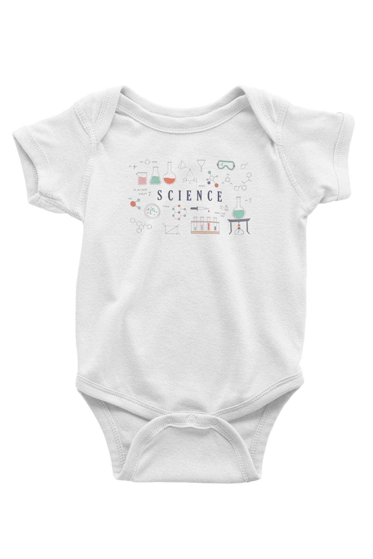 Bilim Deney Ekipmanları Baskılı Unisex Beyaz Bebek Body - Zıbın