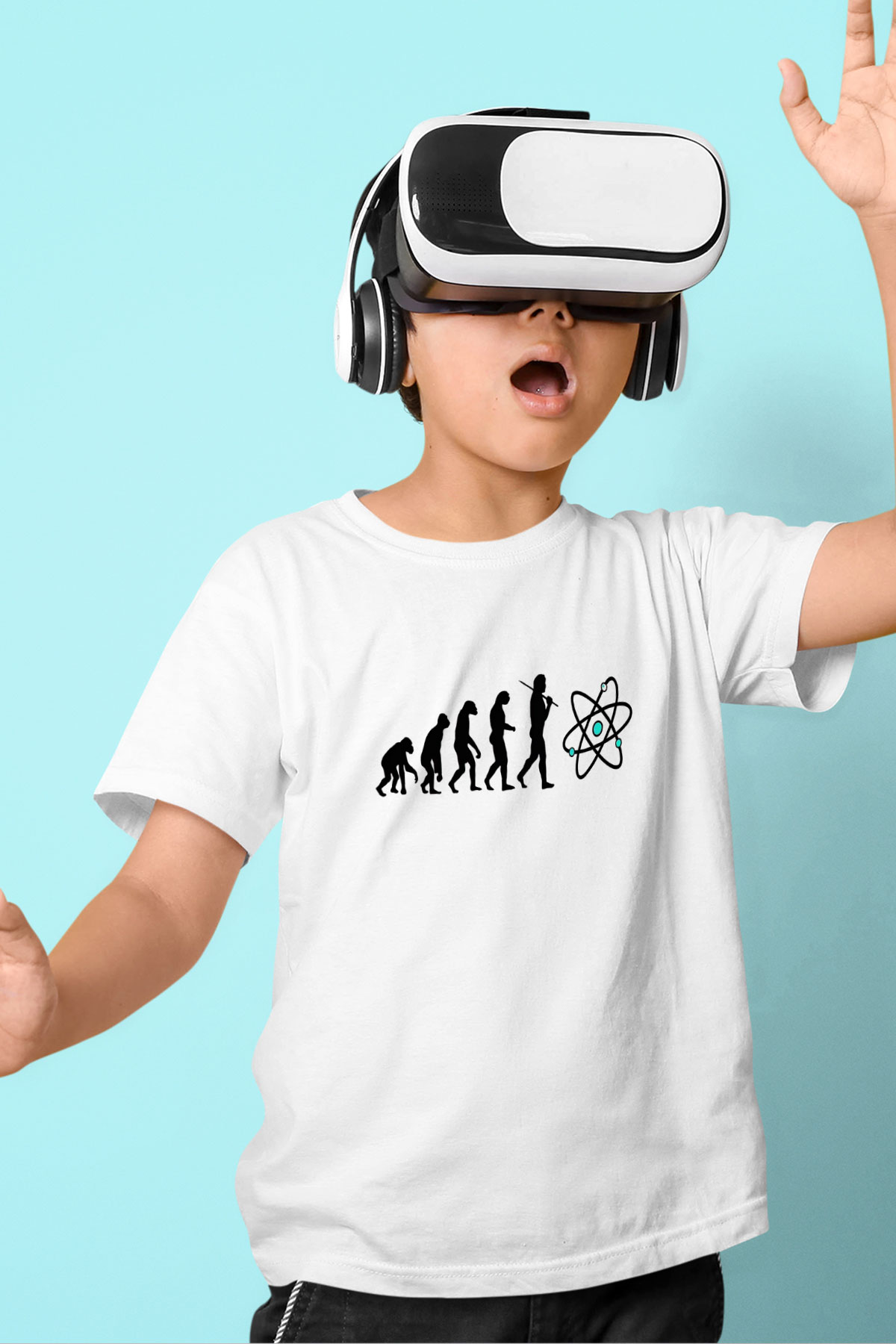 Bilim Evrim Atom Baskılı Unisex Beyaz Çocuk Tişörtü - Tshirt