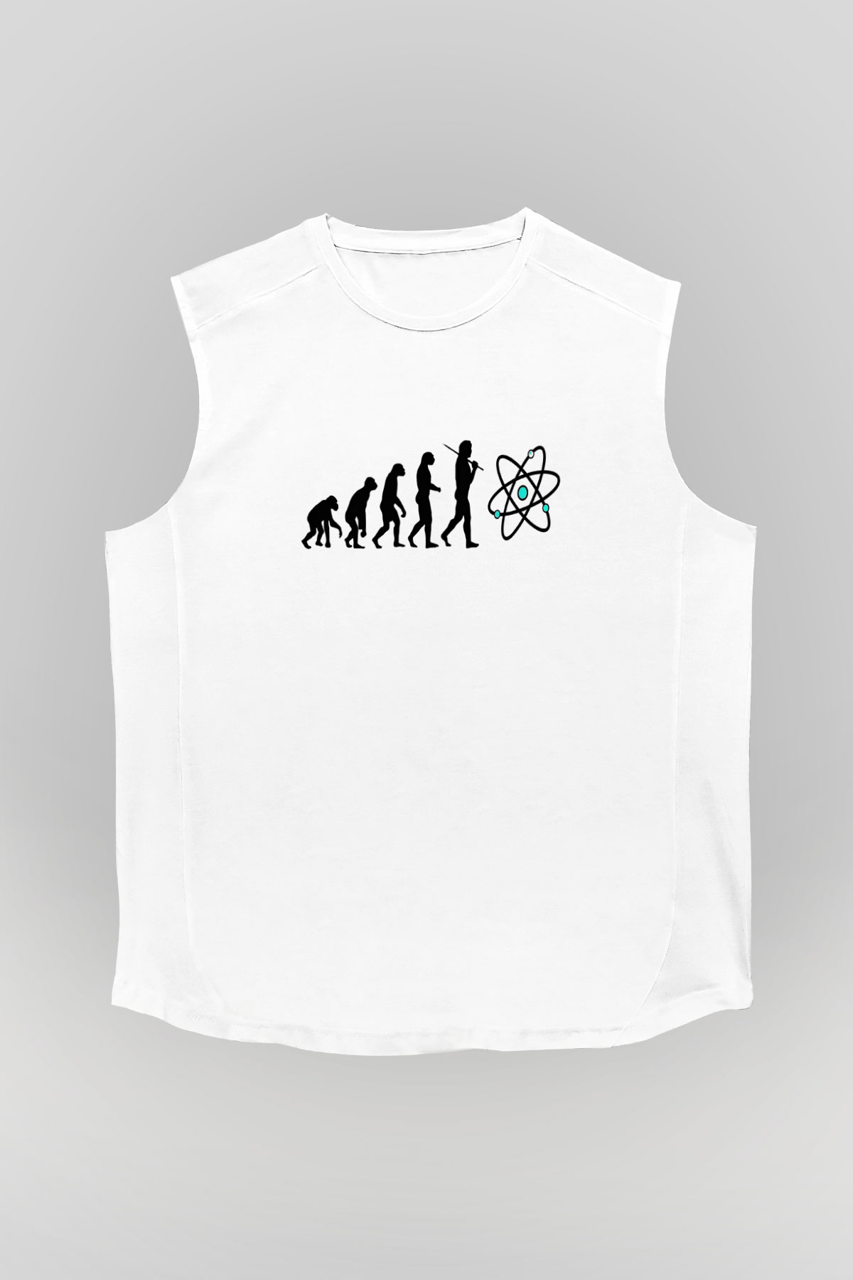 Bilim Evrim Atom Baskılı Unisex Kolsuz Beyaz Tişört - Tshirt