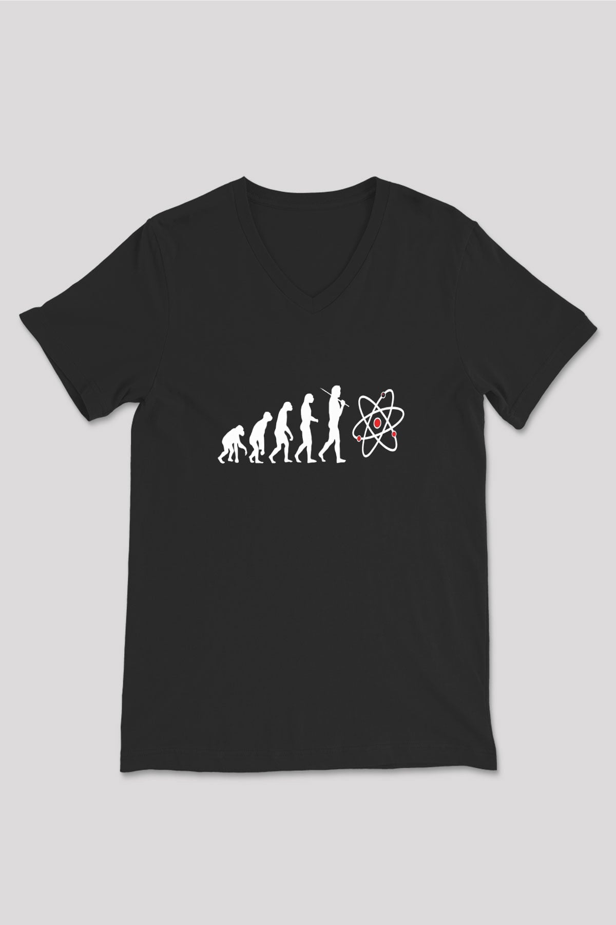 Bilim Evrim Atom Baskılı Unisex V Yaka Siyah Tİşört - Tshirt