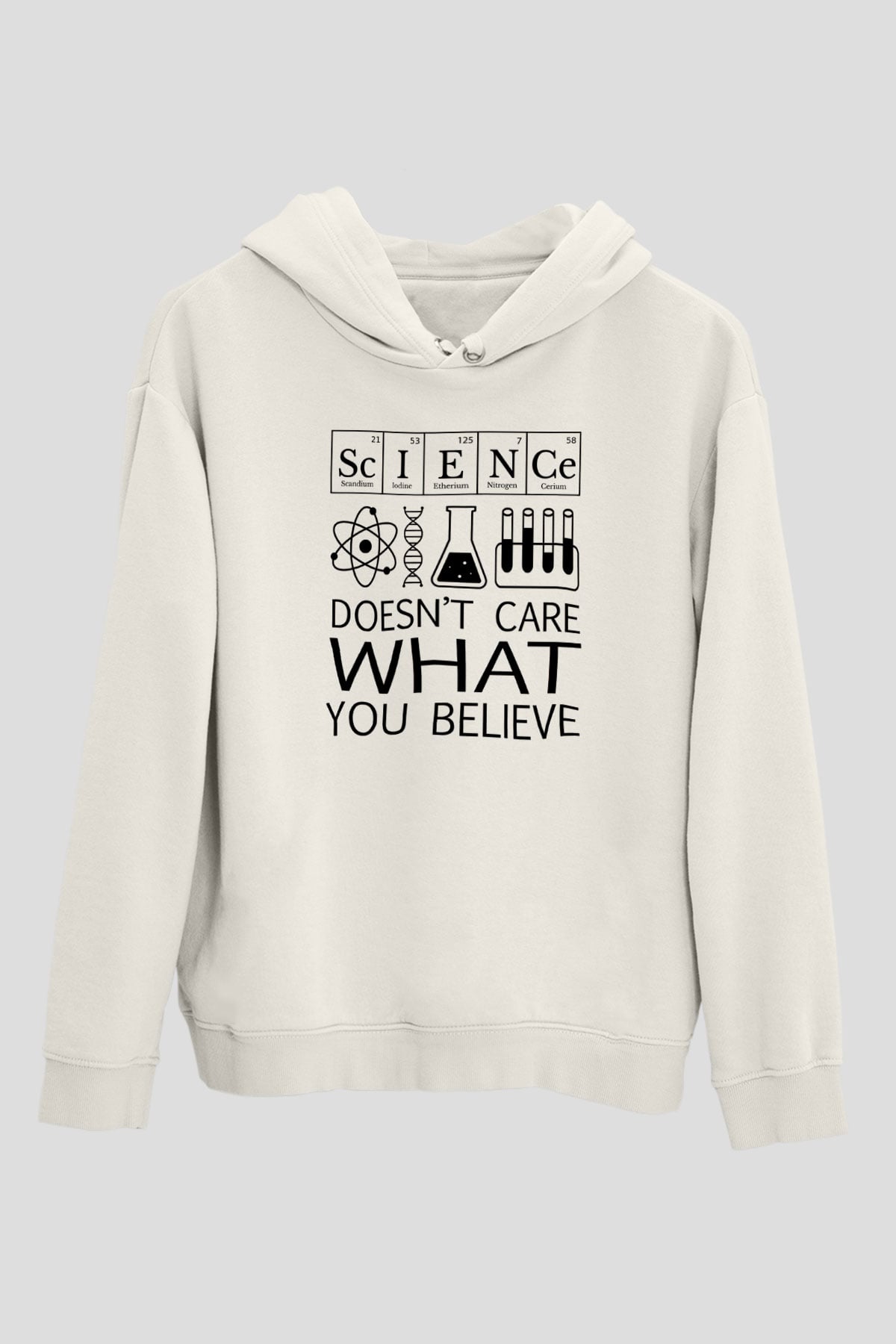 Bilim Laboratuar Araçları Baskılı Unisex Ekru Hoodie