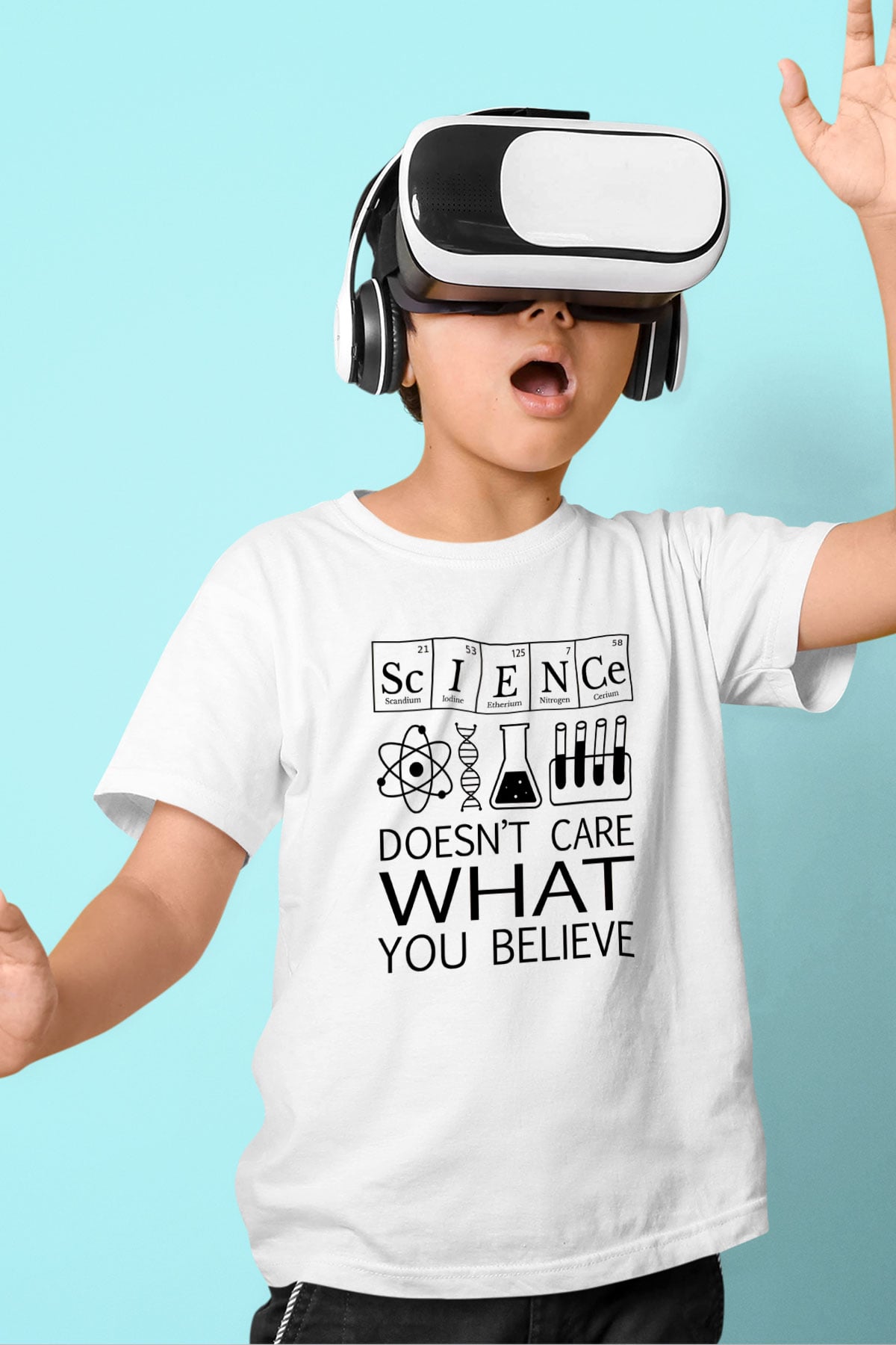 Bilim Laboratuar Araçları Baskılı Unisex Beyaz Çocuk Tişörtü - Tshirt