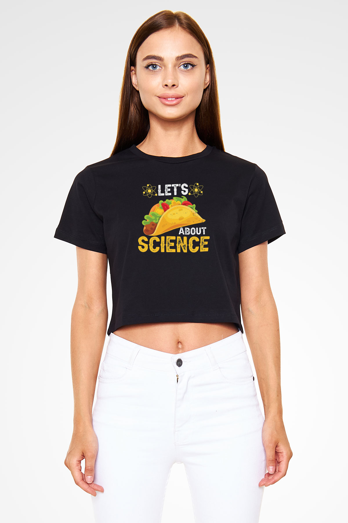 Bilim Sandviç Baskılı Crop Top Kadın Tİşört - Tshirt