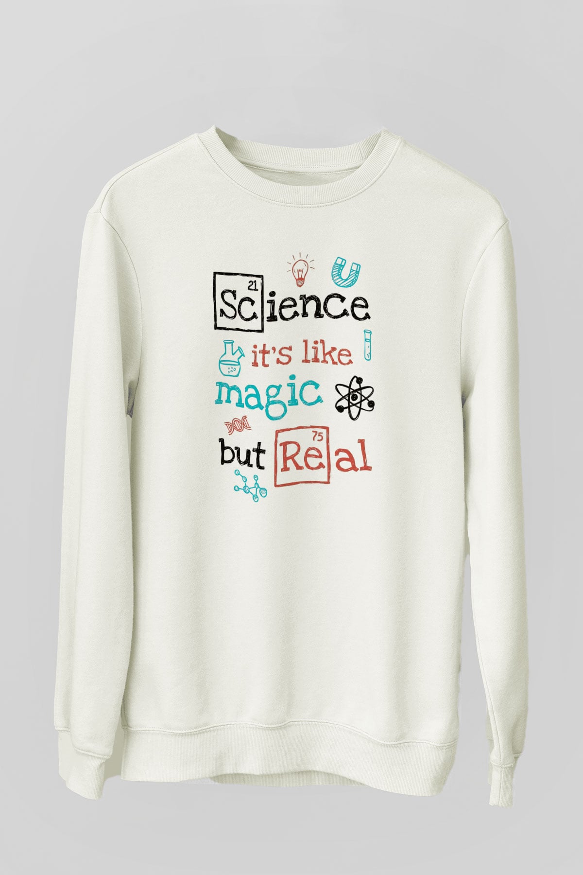 Bilim Sihir Baskılı Unisex Ekru Sweatshirt