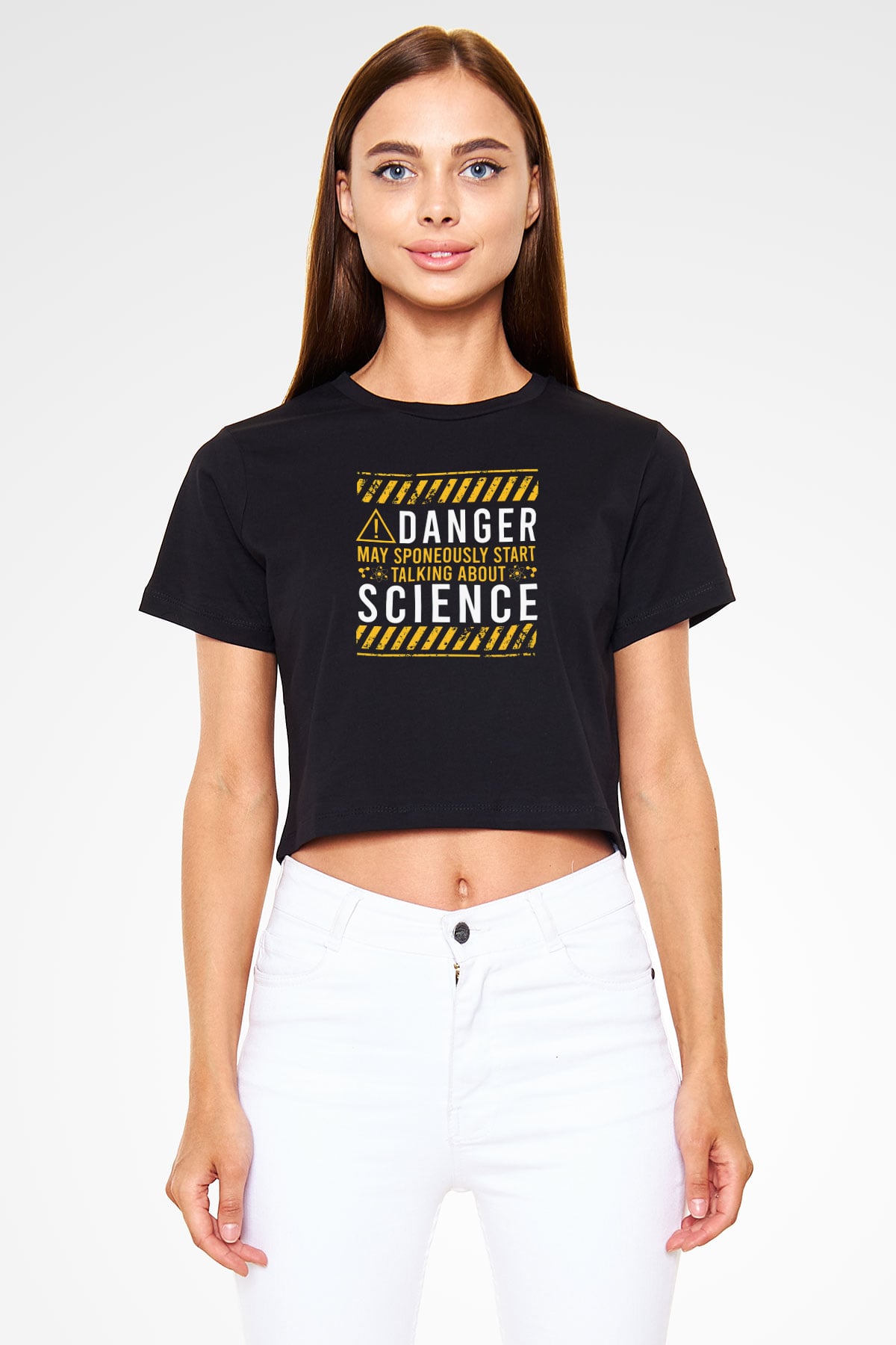 Bilim Tehlikeli Baskılı Crop Top Kadın Tİşört - Tshirt