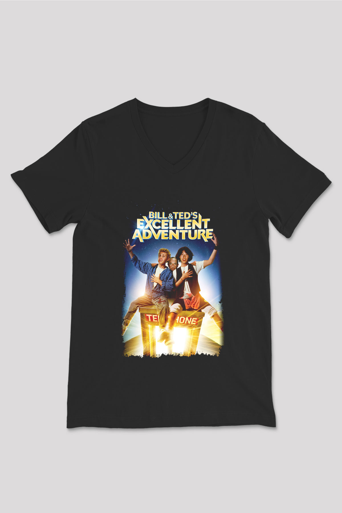 Bill and Teds Excellent Adventure Siyah Unisex V Yaka Tişört