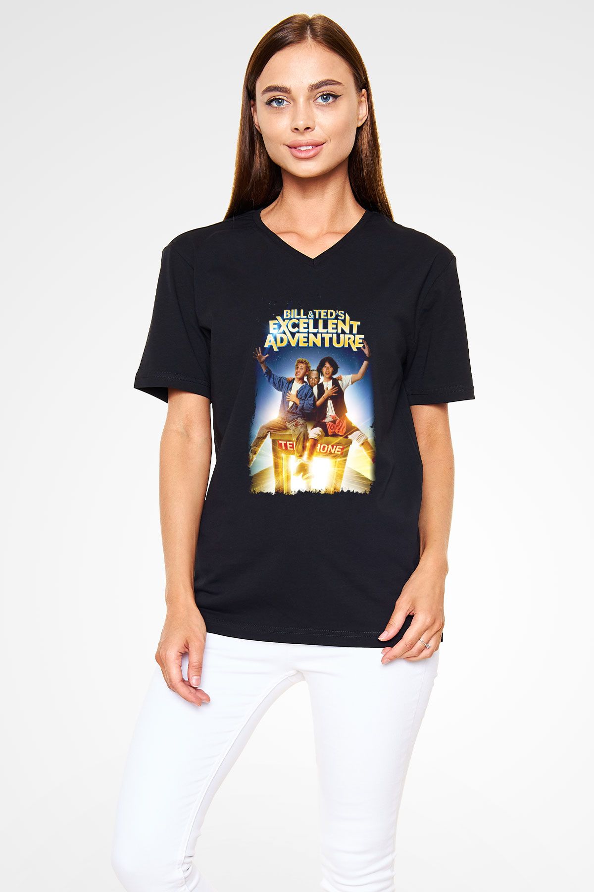 Bill and Teds Excellent Adventure Siyah Unisex V Yaka Tişört