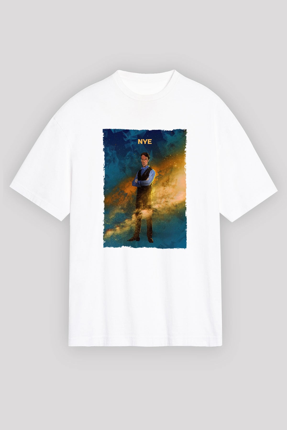 Bill Nye Baskılı Unisex Oversize Beyaz Tişört - Tshirt