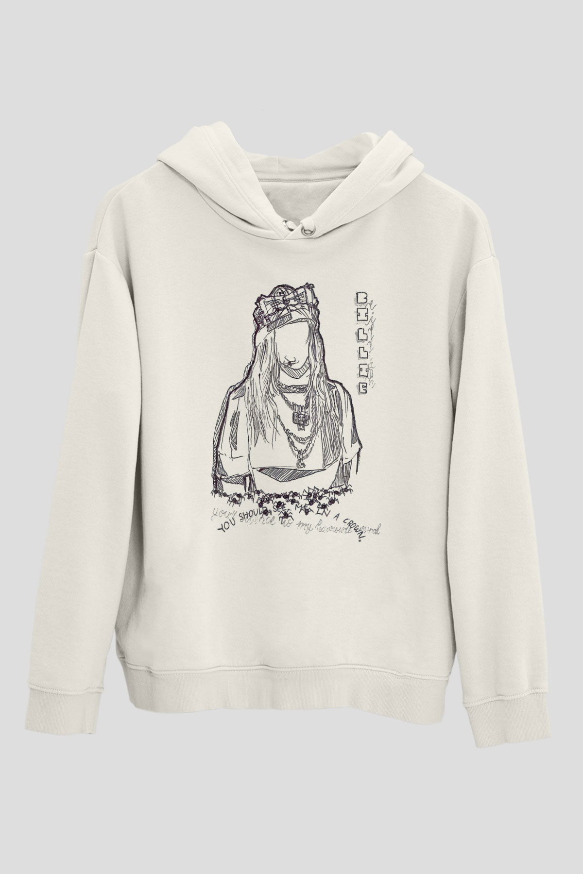 Billie Eilish Baskılı Beyaz Unisex Kapüşonlu Sweatshirt