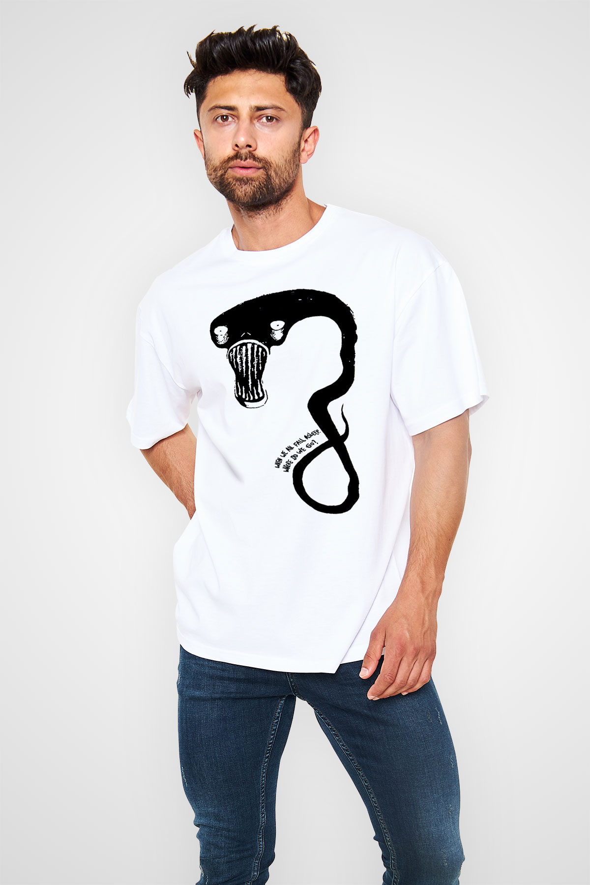 Billie Eilish Baskılı Beyaz Unisex Oversize Tişört - Tshirt