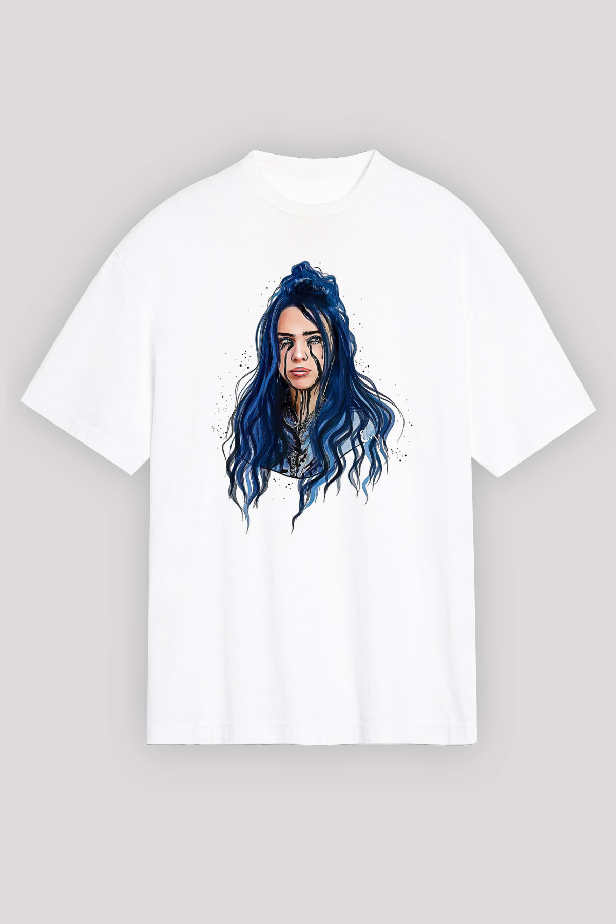 Billie Eilish Baskılı Beyaz Unisex Oversize Tişört - Tshirt