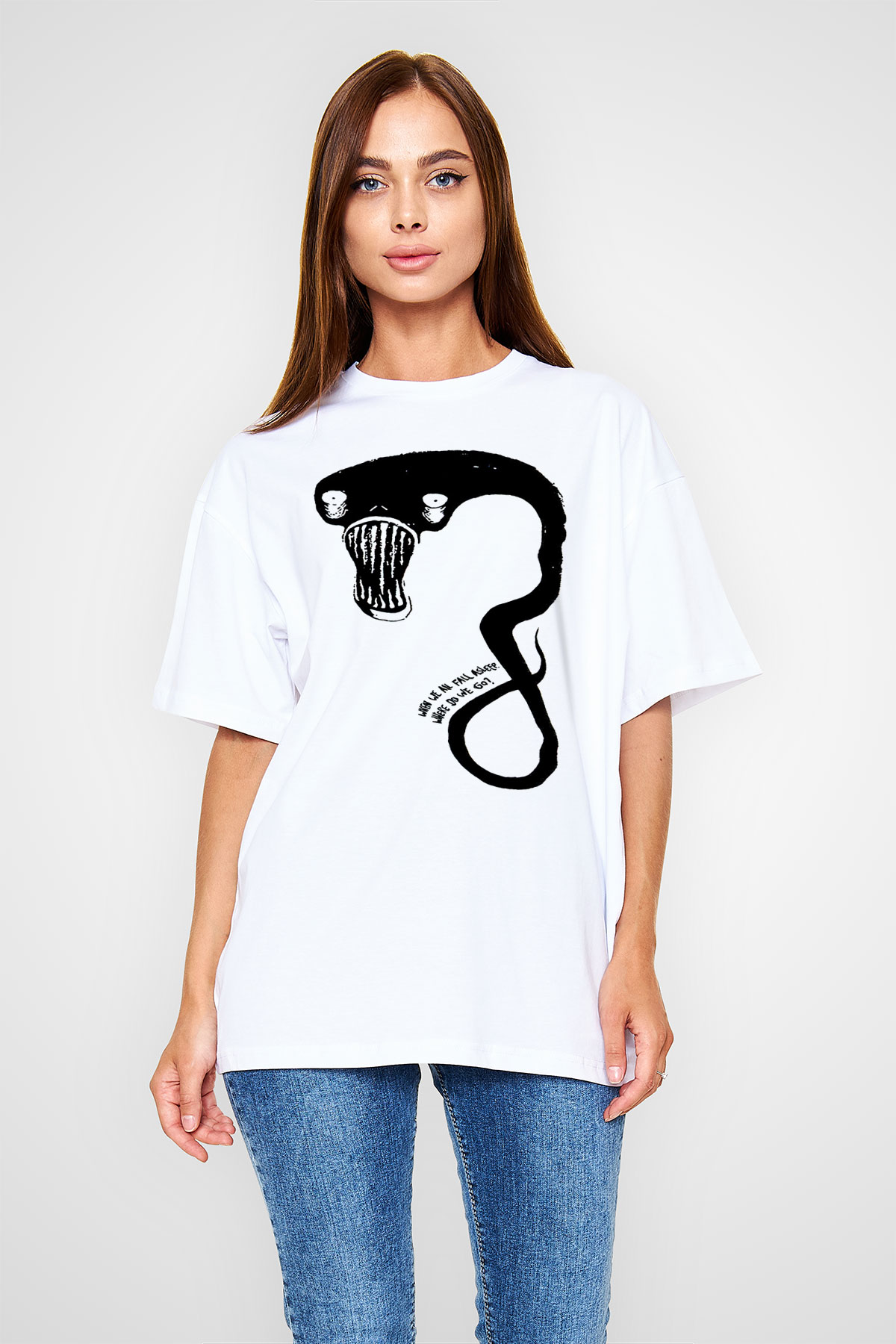 Billie Eilish Baskılı Beyaz Unisex Oversize Tişört - Tshirt