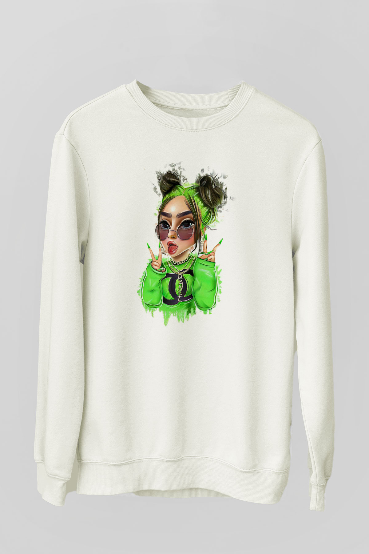 Billie Eilish Baskılı Beyaz Unisex Sweatshirt
