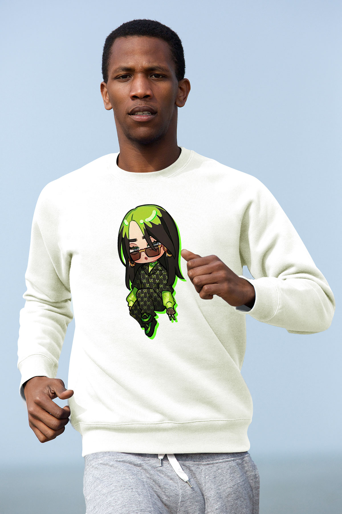 Billie Eilish Baskılı Beyaz Unisex Sweatshirt