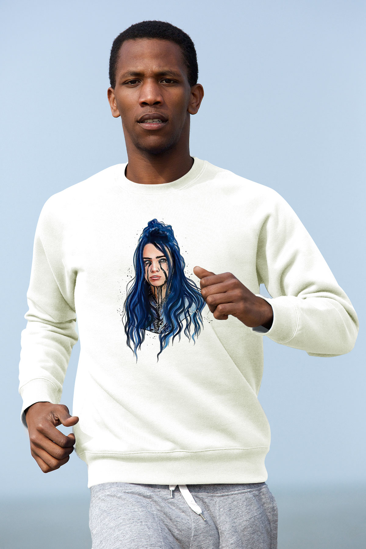 Billie Eilish Baskılı Beyaz Unisex Sweatshirt