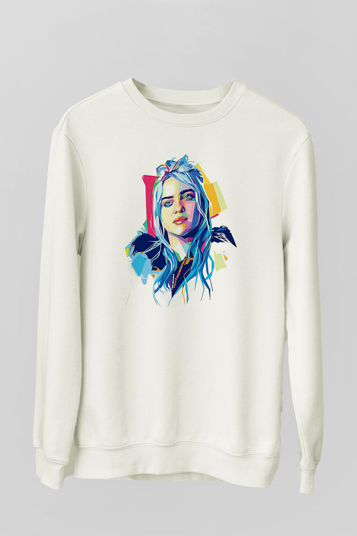Billie Eilish Baskılı Beyaz Unisex Sweatshirt