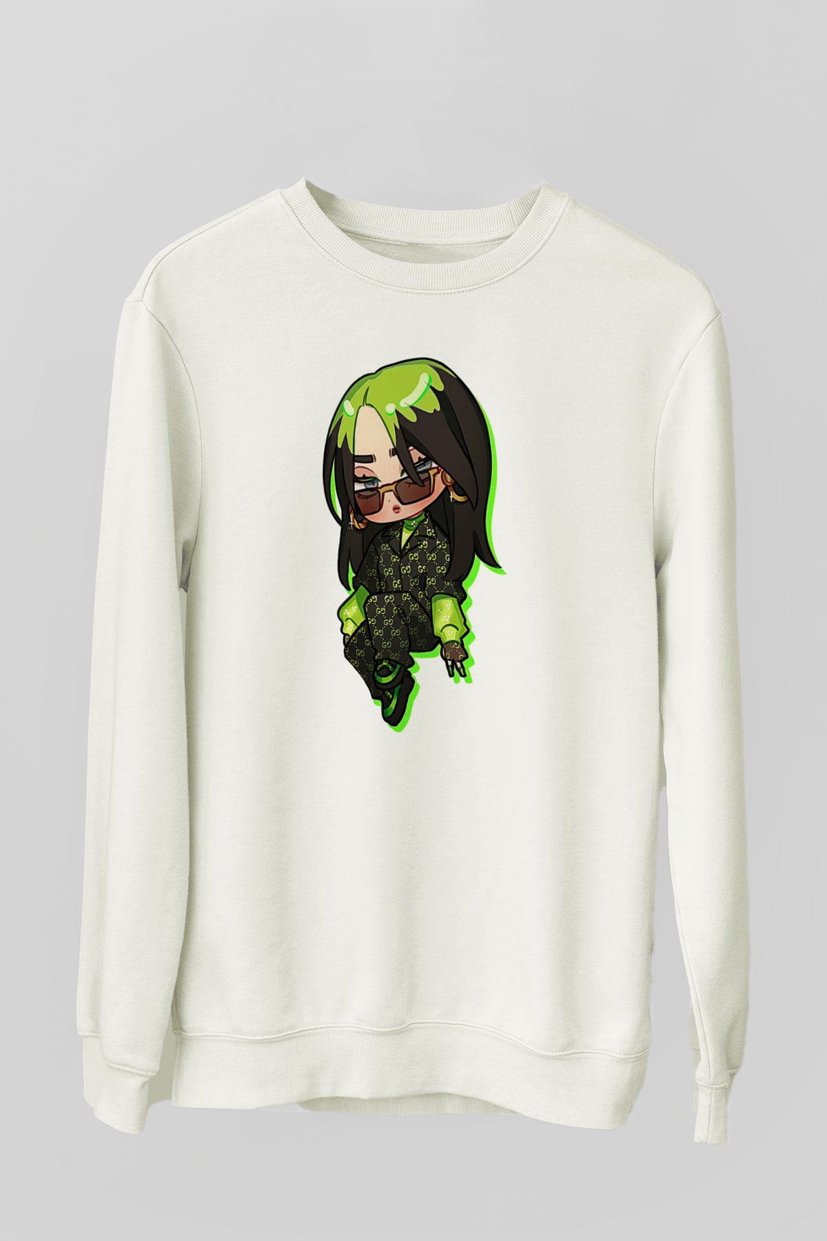 Billie Eilish Baskılı Beyaz Unisex Sweatshirt