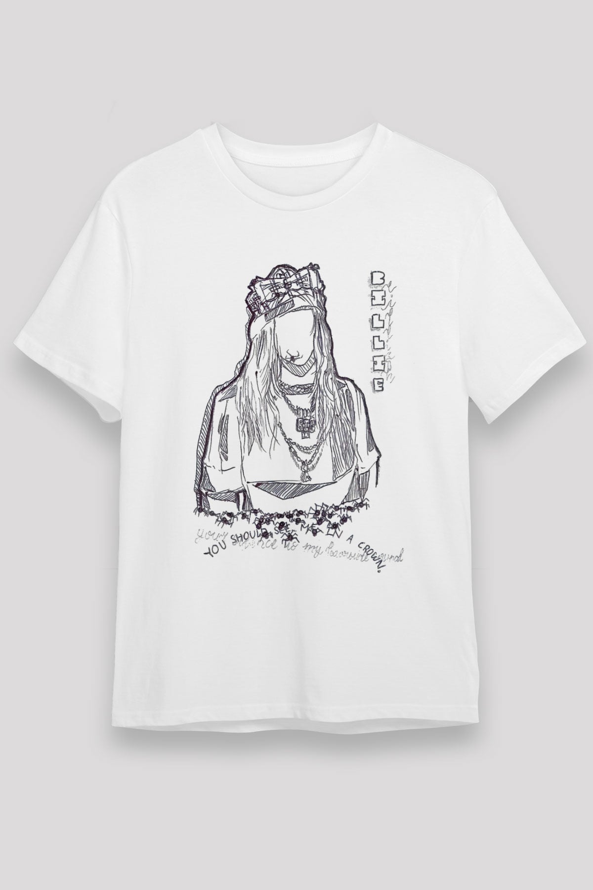 Billie Eilish Baskılı Unisex Beyaz Tişört - Tshirt