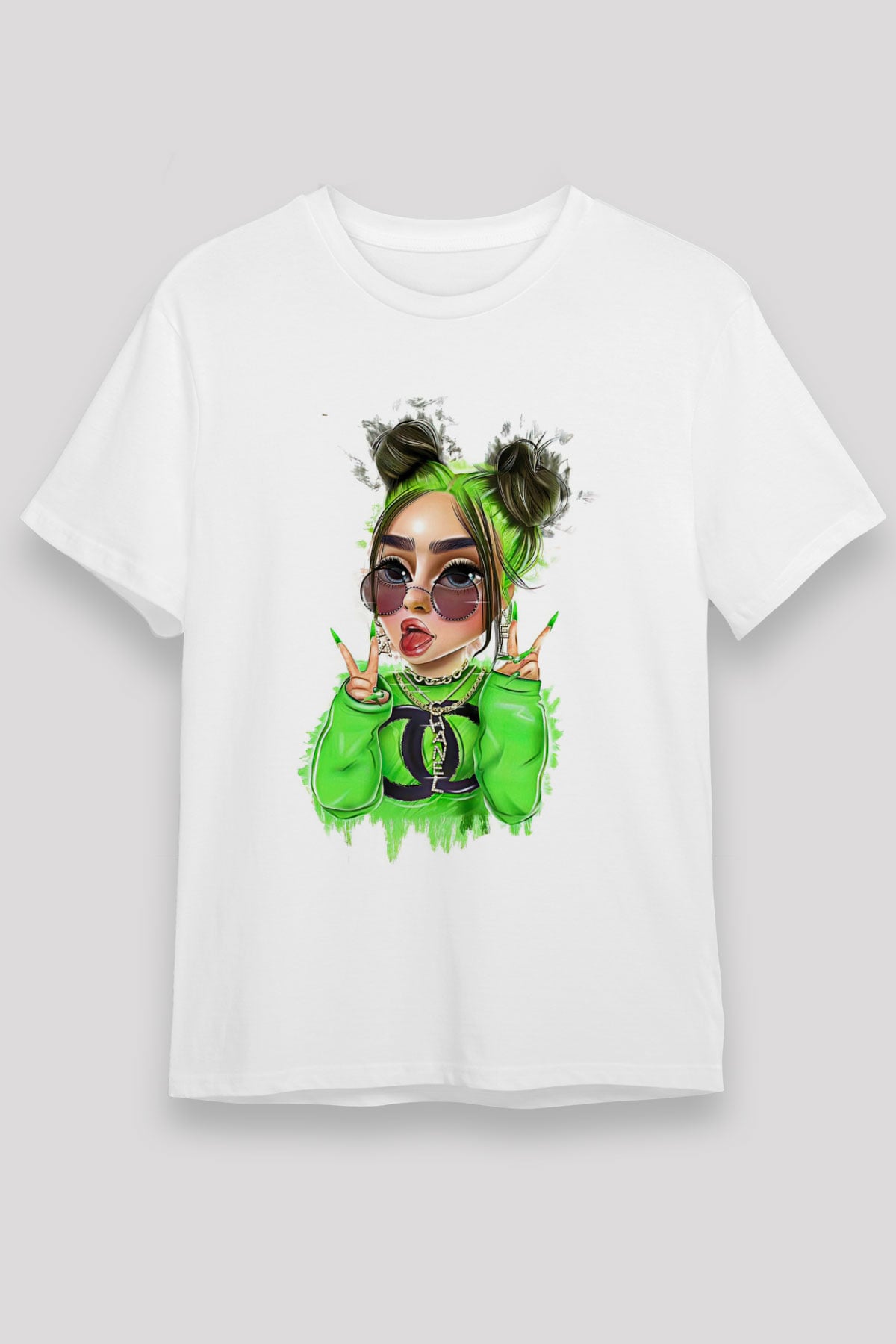 Billie Eilish Baskılı Unisex Beyaz Tişört - Tshirt