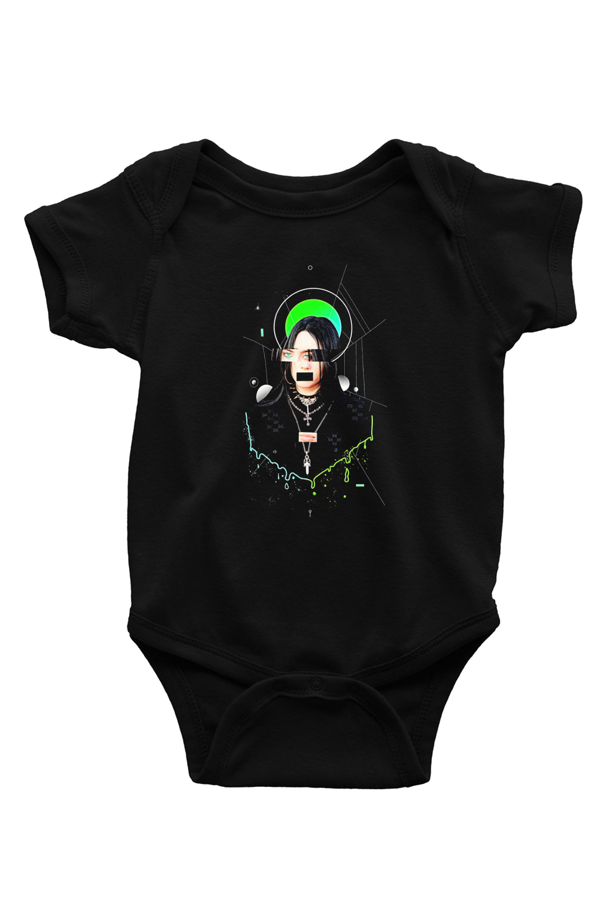 Billie Eilish Baskılı Unisex Siyah Bebek Body - Zıbın