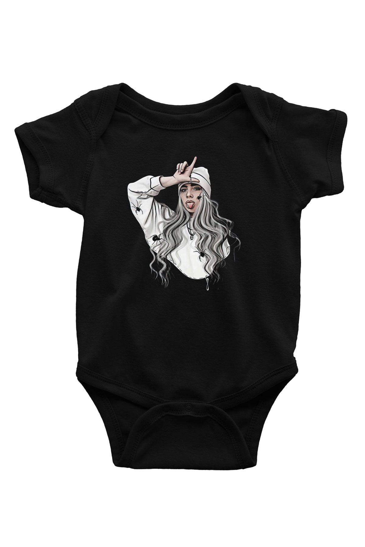 Billie Eilish Baskılı Unisex Siyah Bebek Body - Zıbın