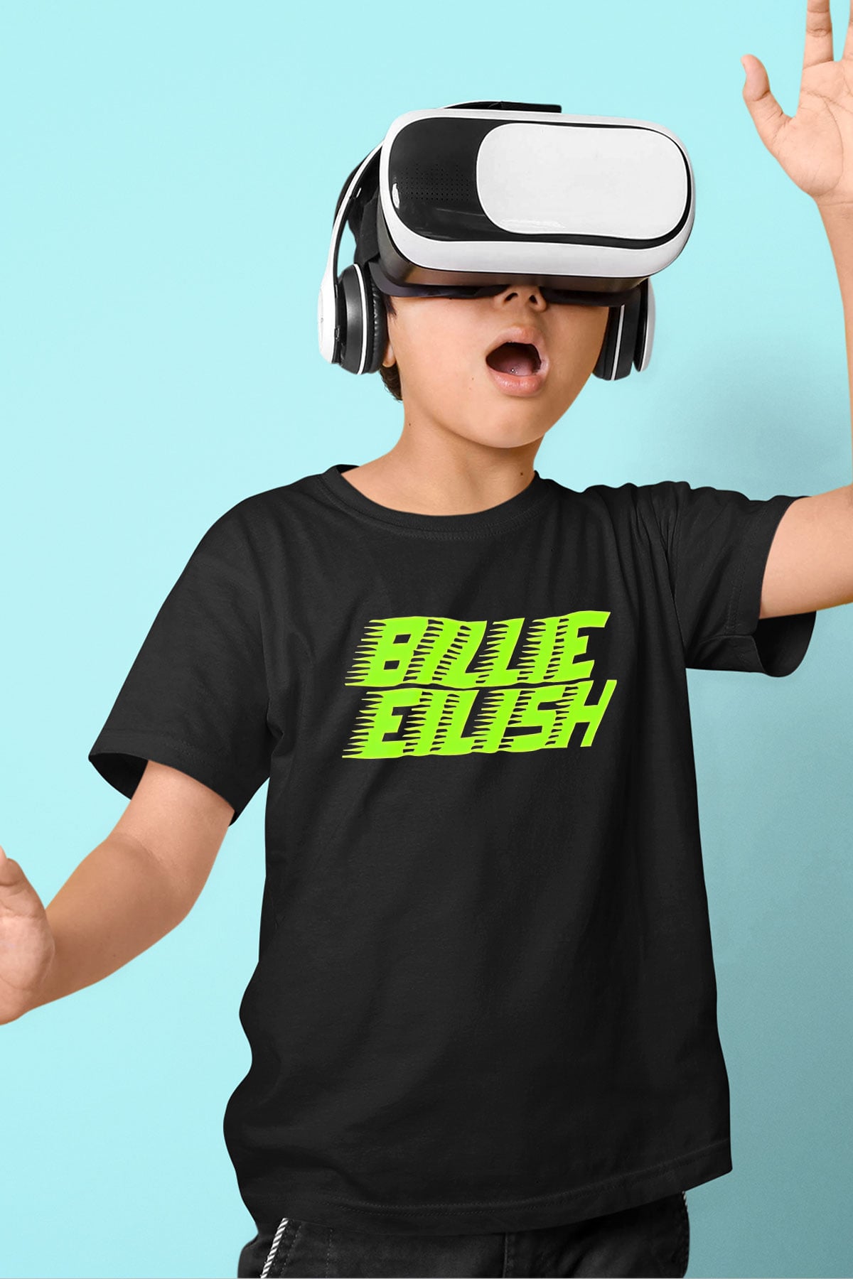 Billie Eilish Baskılı Unisex Siyah Çocuk Tişört - Tshirt