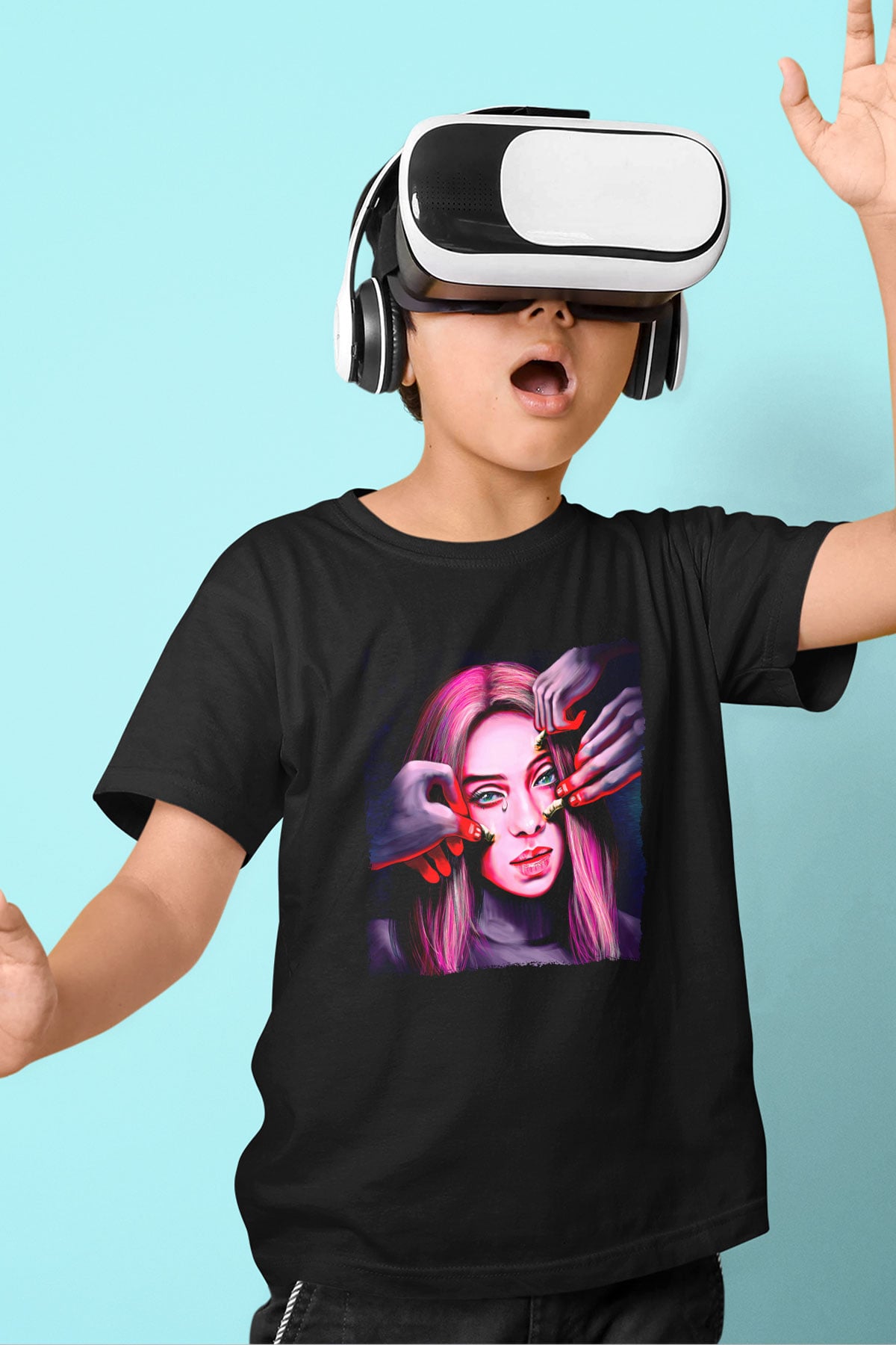 Billie Eilish Baskılı Unisex Siyah Çocuk Tişört - Tshirt