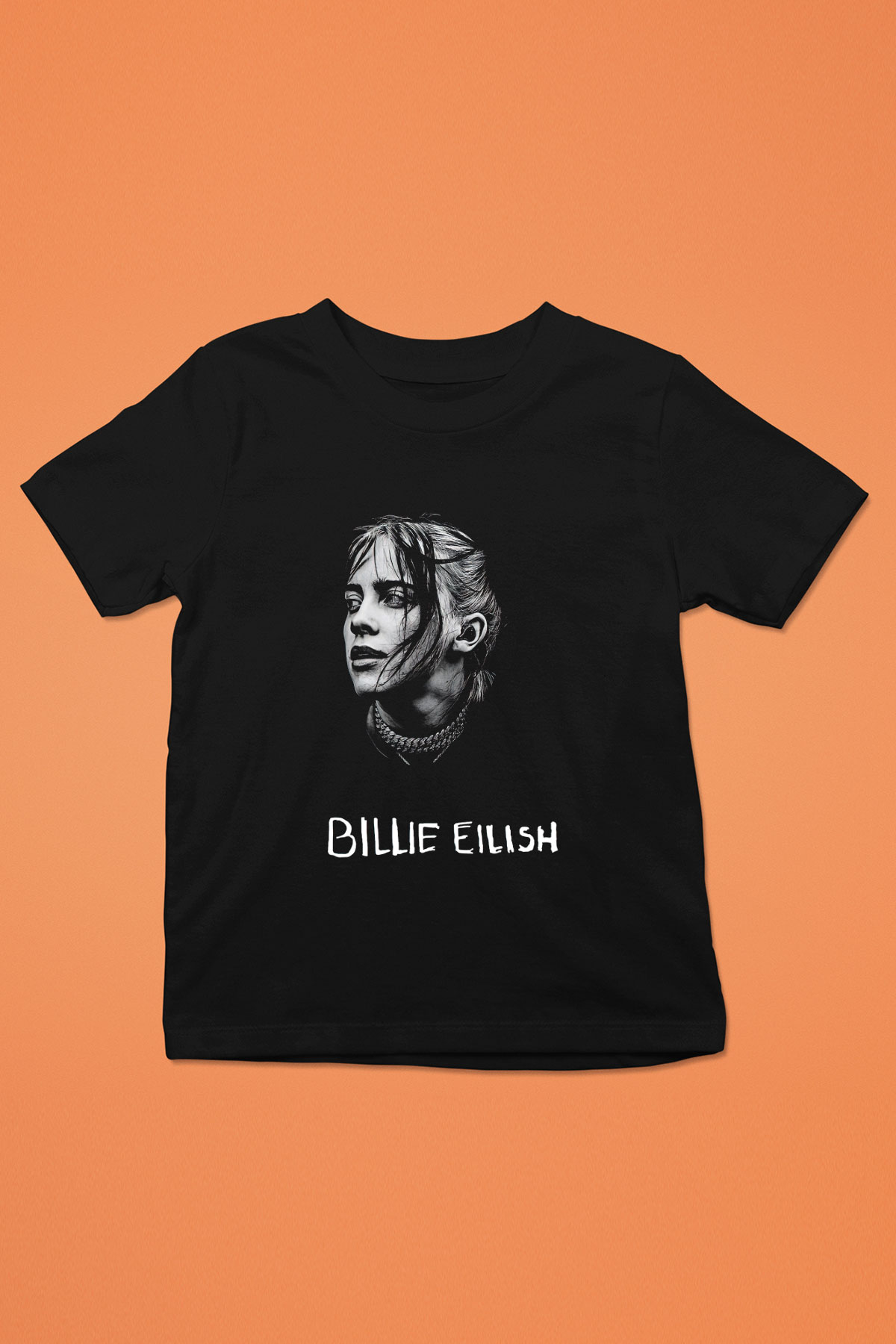 Billie Eilish Baskılı Unisex Siyah Çocuk Tişört - Tshirt