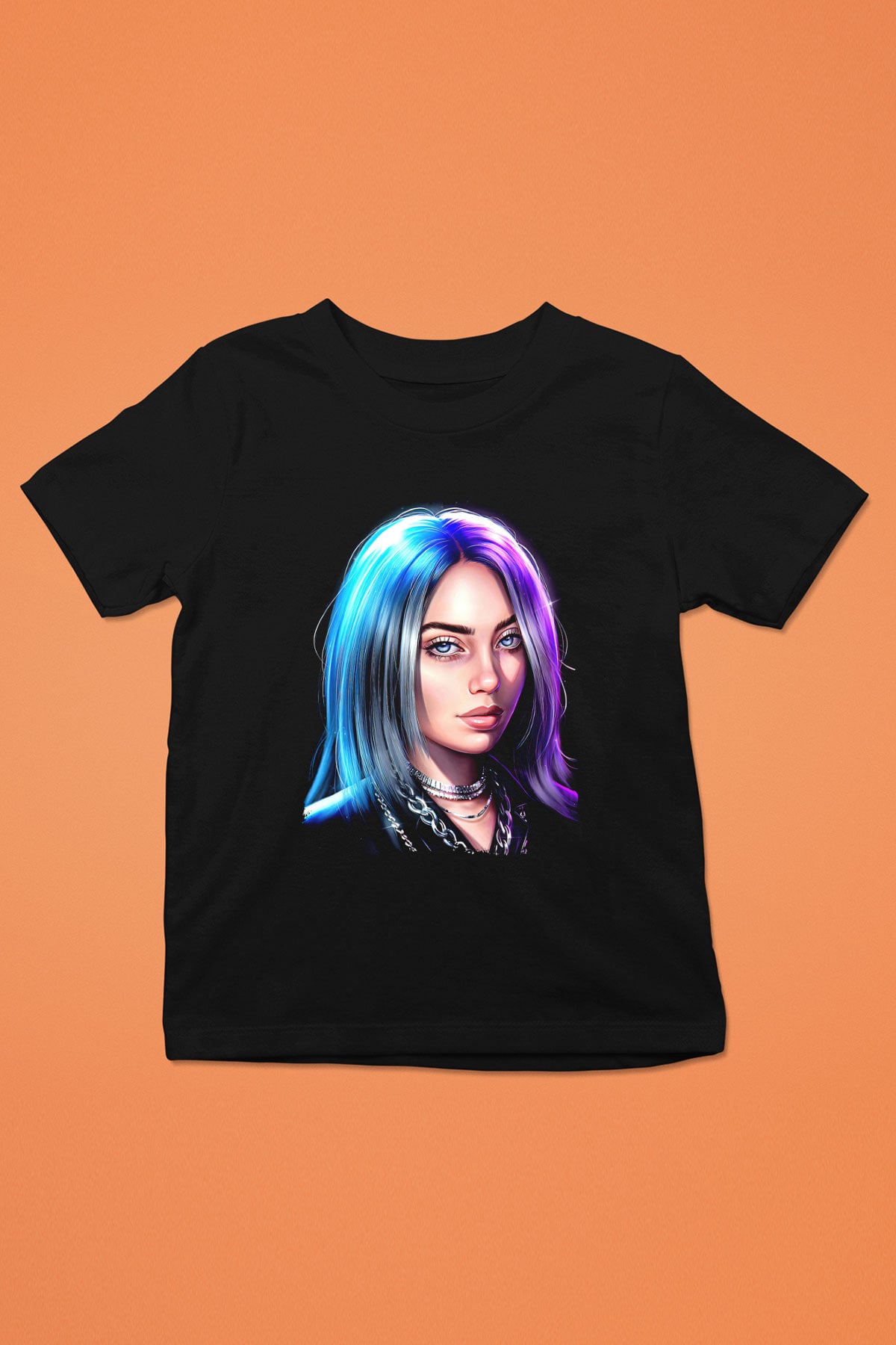 Billie Eilish Baskılı Unisex Siyah Çocuk Tişört - Tshirt