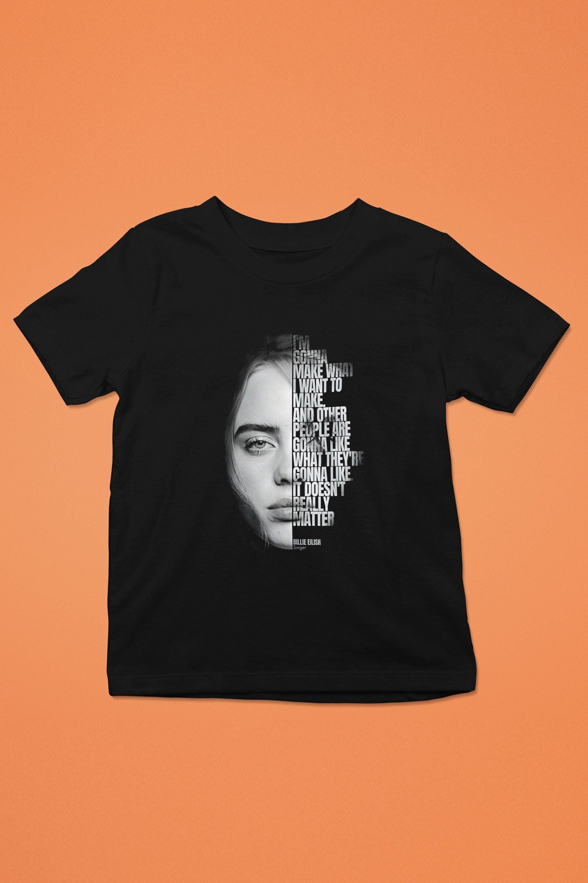 Billie Eilish Baskılı Unisex Siyah Çocuk Tişört - Tshirt